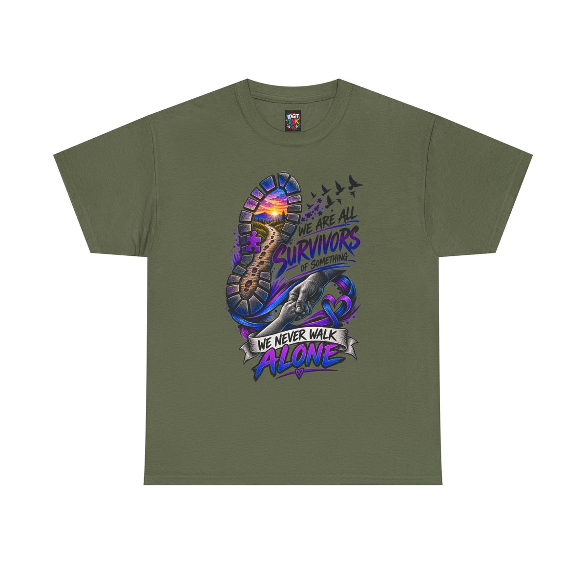 Survivor Awareness T-Shirt — "We Never Walk Alone" Run/Support Tee