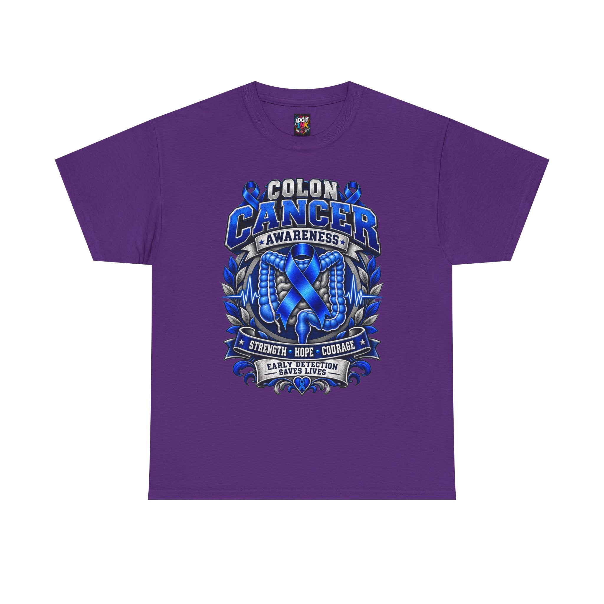 Colon Cancer Awareness T-Shirt — Strength Hope Courage Ribbon Design
