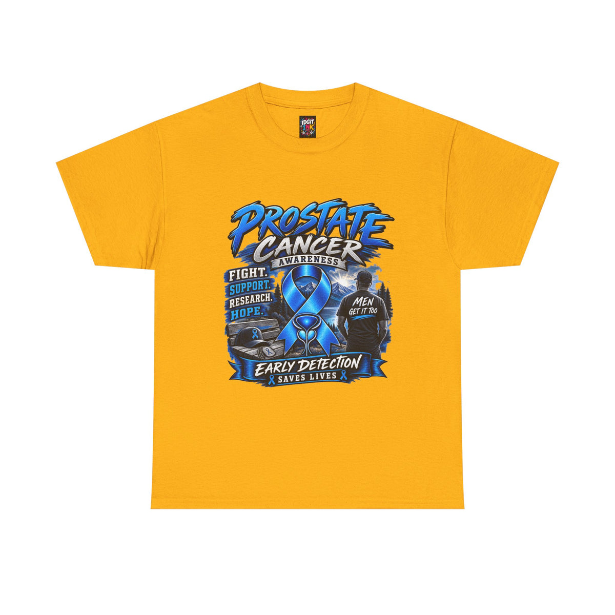 Prostate Cancer Awareness T-Shirt — Early Detection Saves Lives (Blue Ribbon)