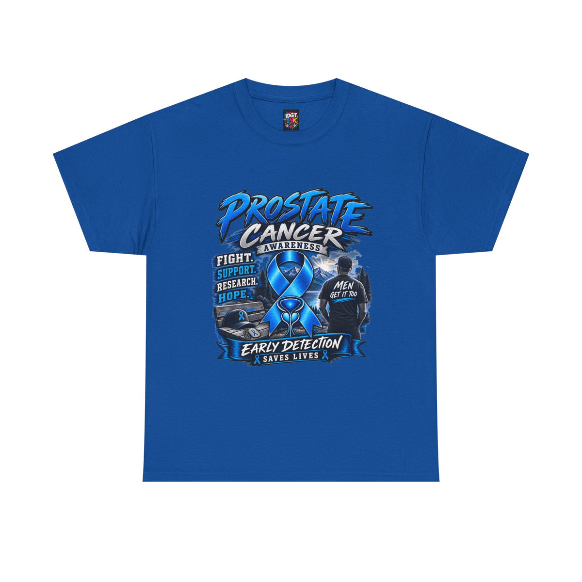 Prostate Cancer Awareness T-Shirt — Early Detection Saves Lives (Blue Ribbon)