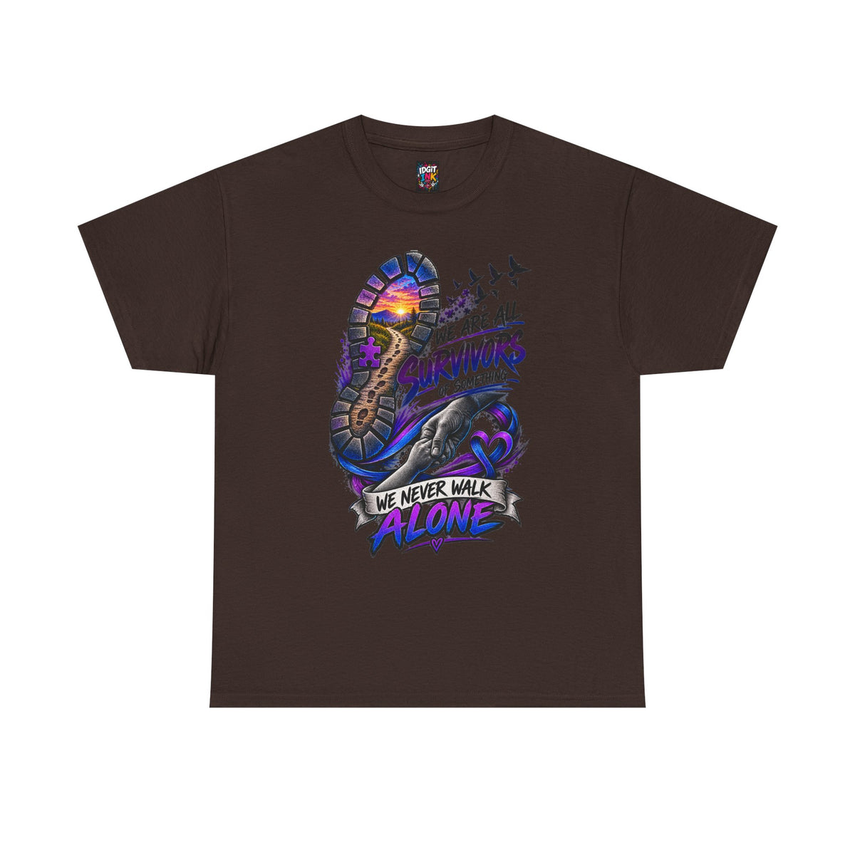 Survivor Awareness T-Shirt — "We Never Walk Alone" Run/Support Tee