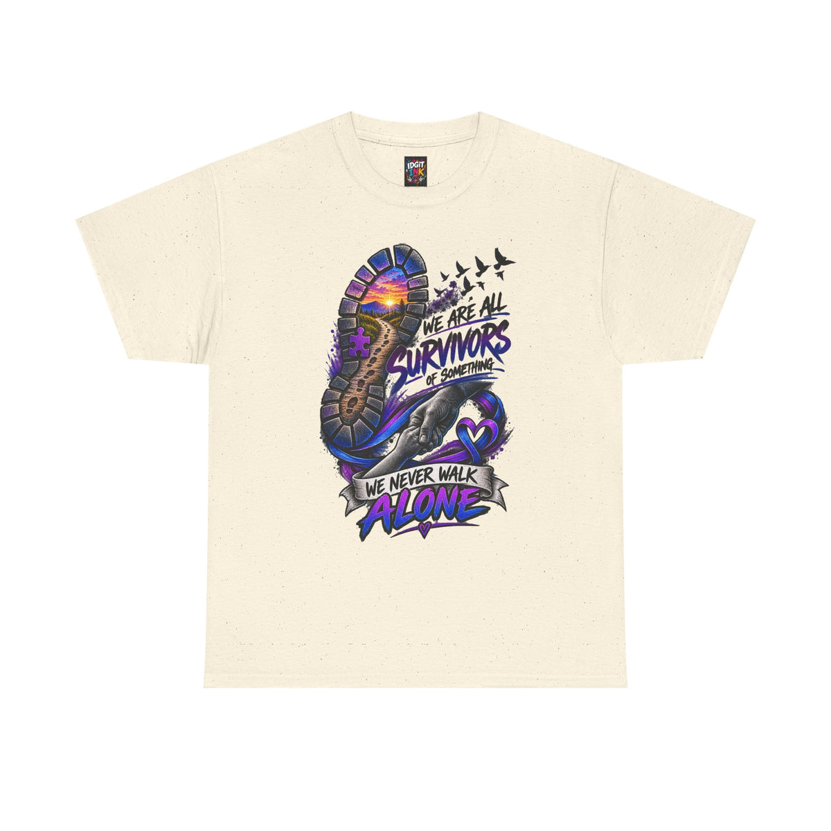 Survivor Awareness T-Shirt — "We Never Walk Alone" Run/Support Tee