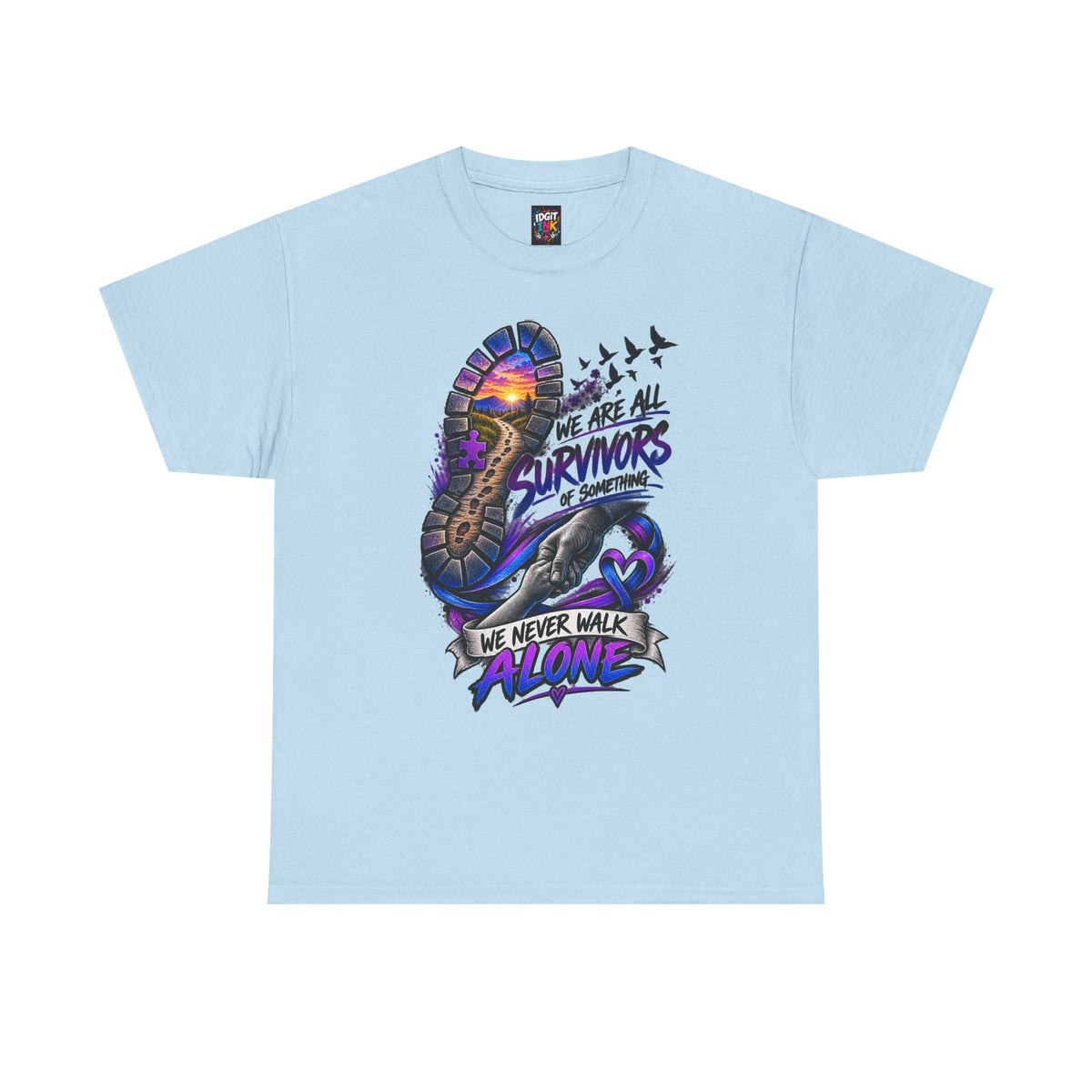 Survivor Awareness T-Shirt — "We Never Walk Alone" Run/Support Tee