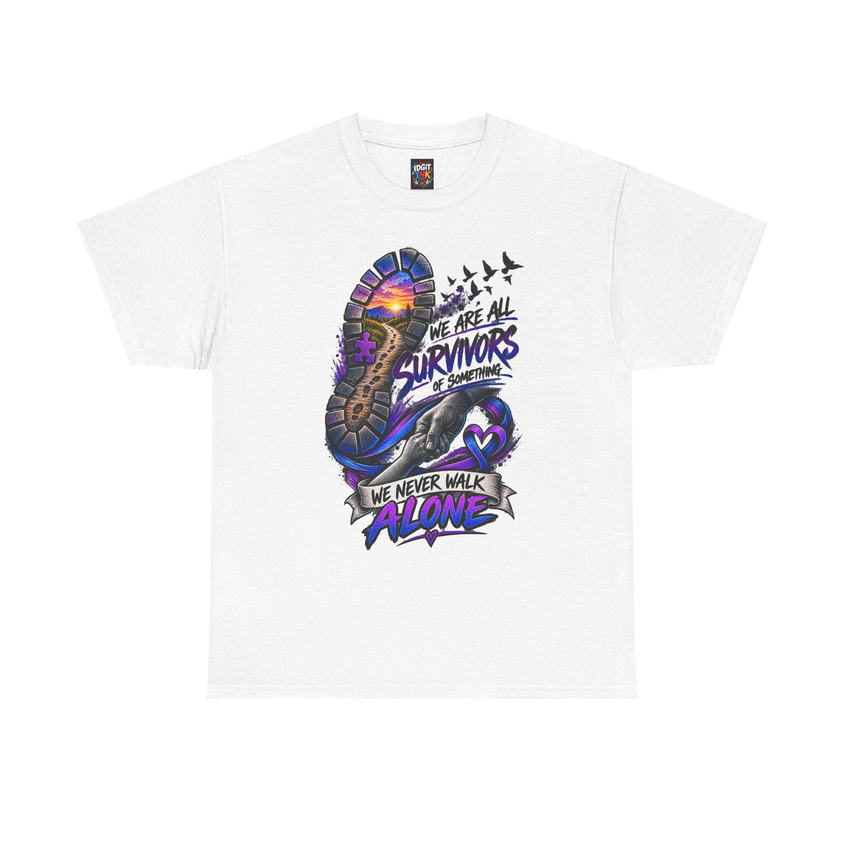 Survivor Awareness T-Shirt — "We Never Walk Alone" Run/Support Tee