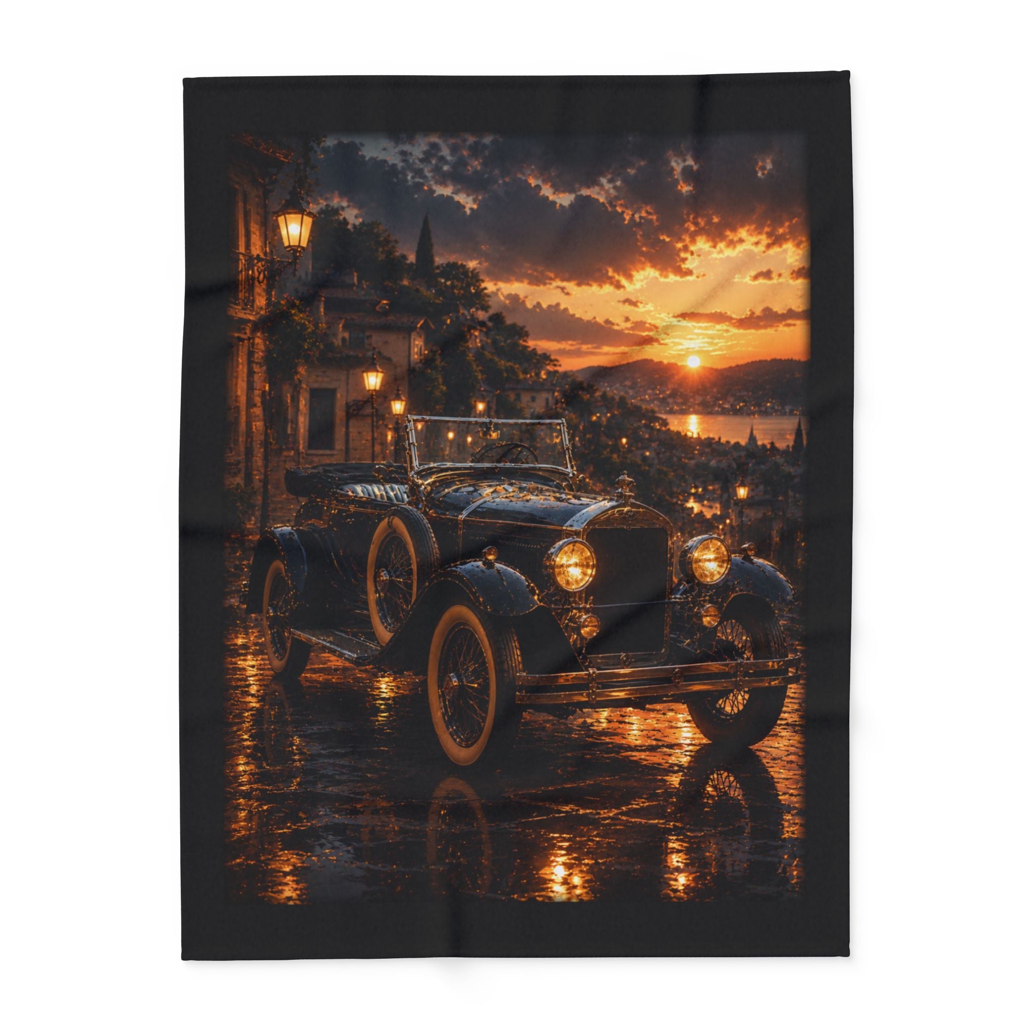 Vintage Car Sunset Fleece Blanket 29