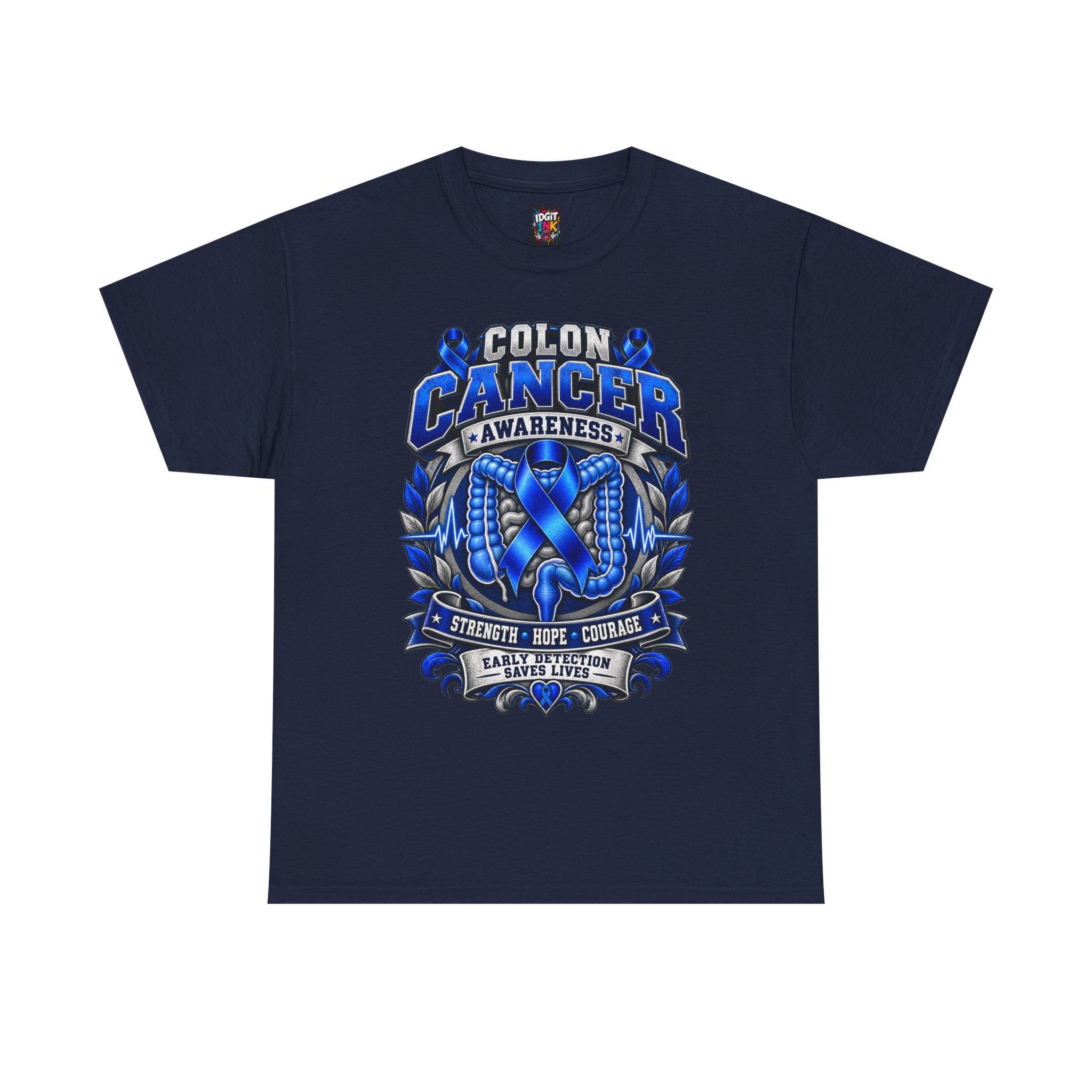 Colon Cancer Awareness T-Shirt — Strength Hope Courage Ribbon Design