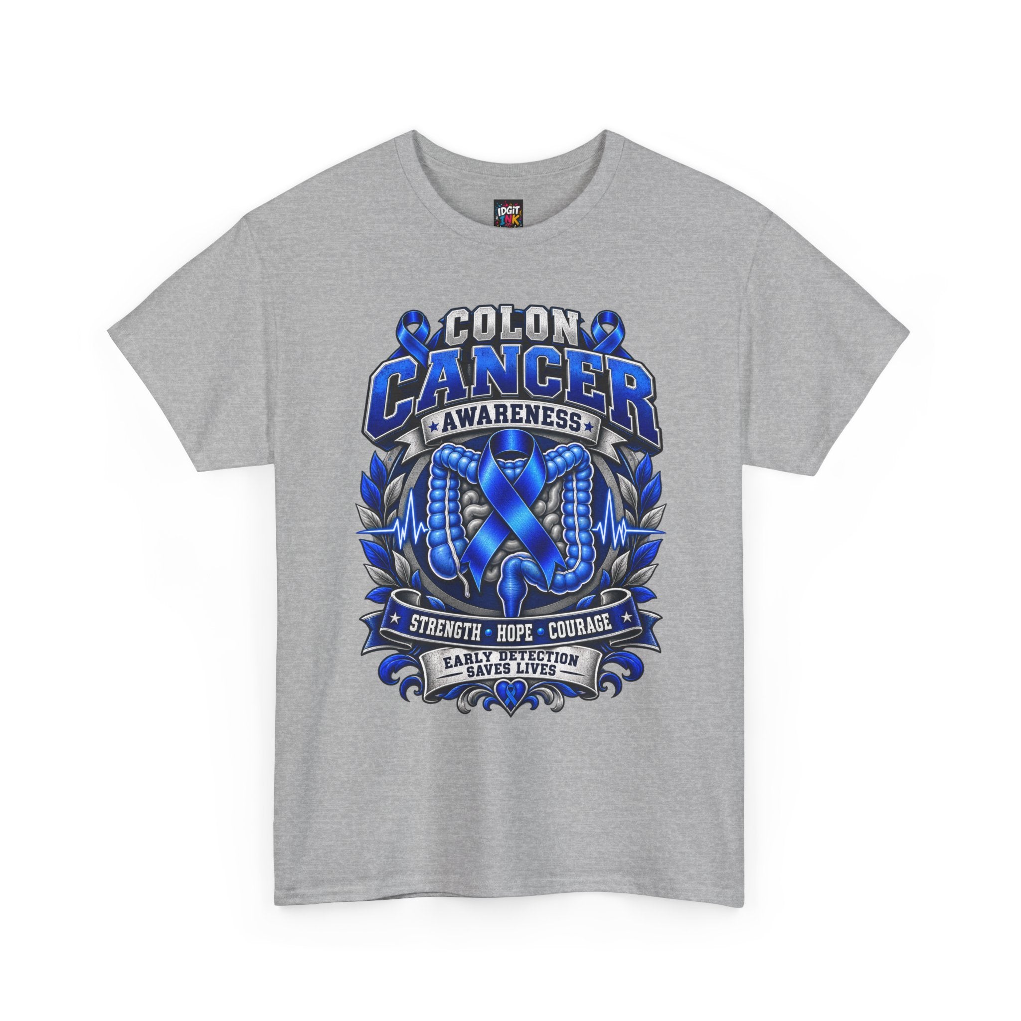Colon Cancer Awareness T-Shirt — Strength Hope Courage Ribbon Design