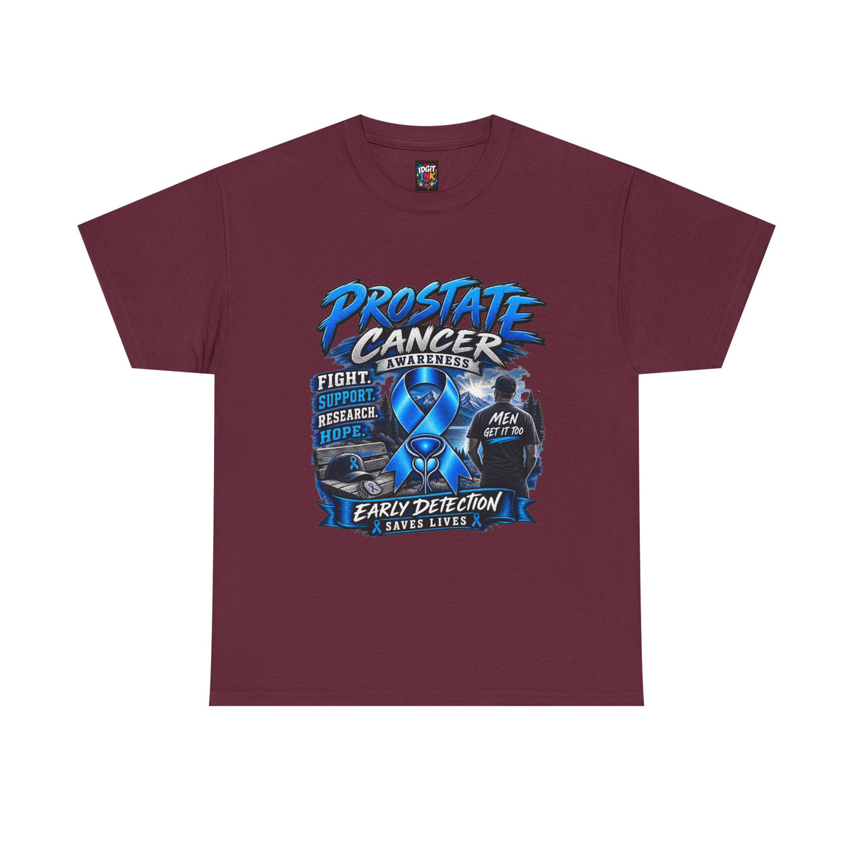 Prostate Cancer Awareness T-Shirt — Early Detection Saves Lives (Blue Ribbon)