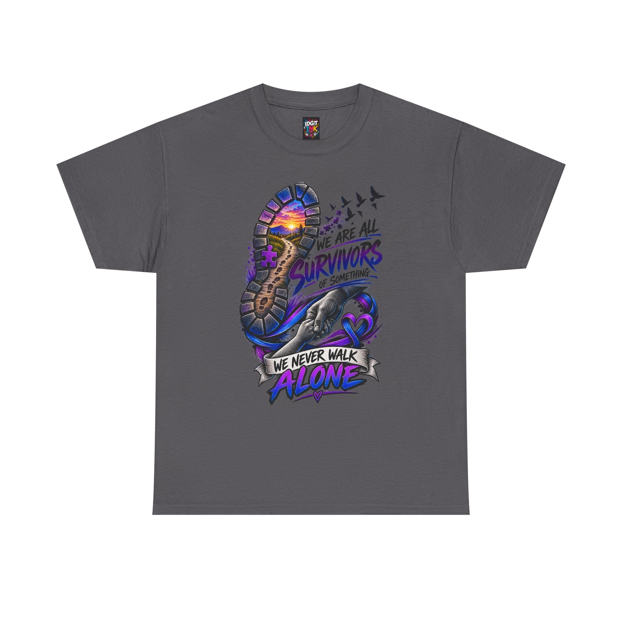 Survivor Awareness T-Shirt — "We Never Walk Alone" Run/Support Tee