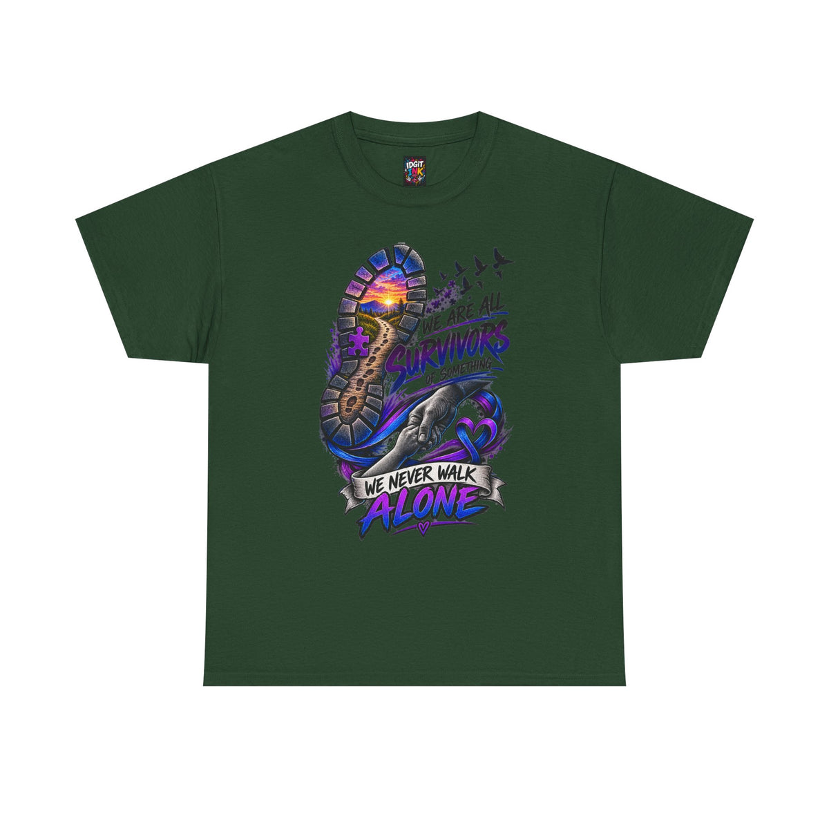 Survivor Awareness T-Shirt — "We Never Walk Alone" Run/Support Tee