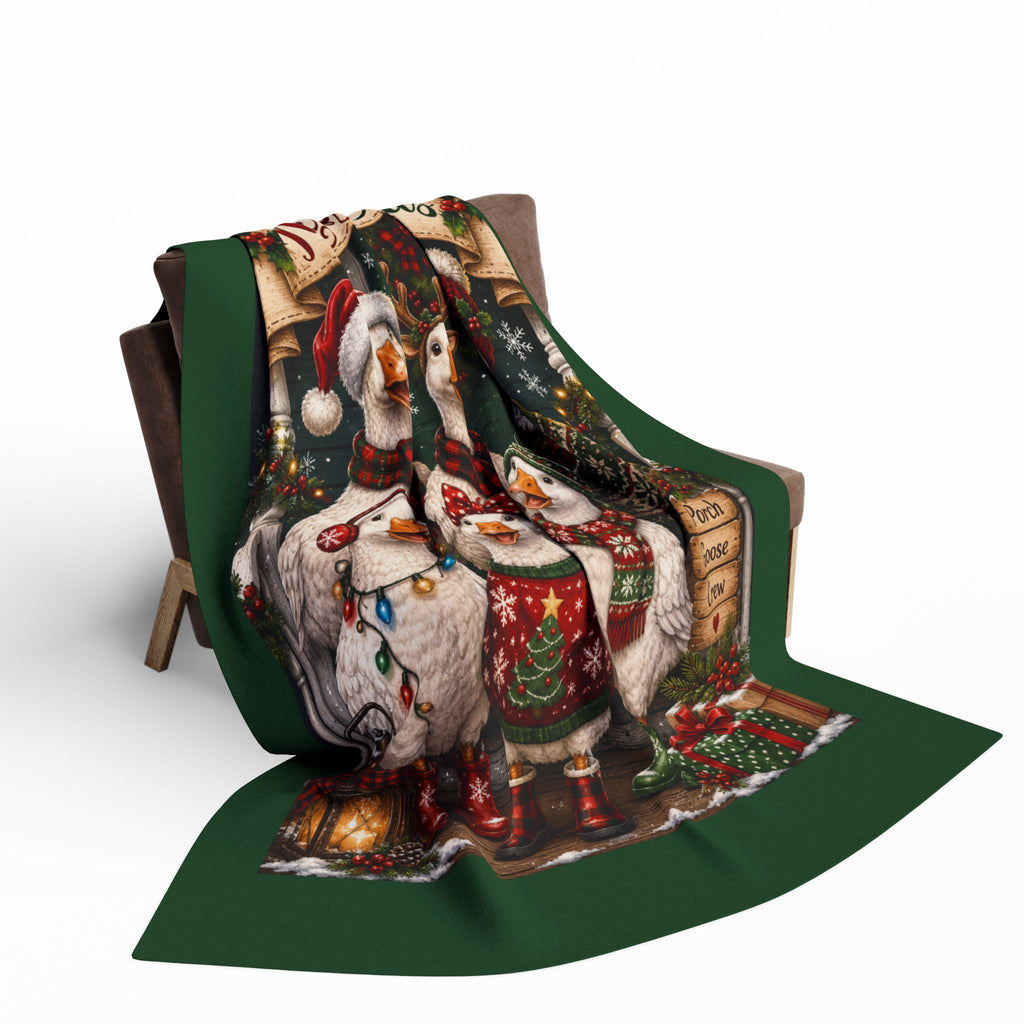 Merry Christmas Goose Carolers Fleece Blanket