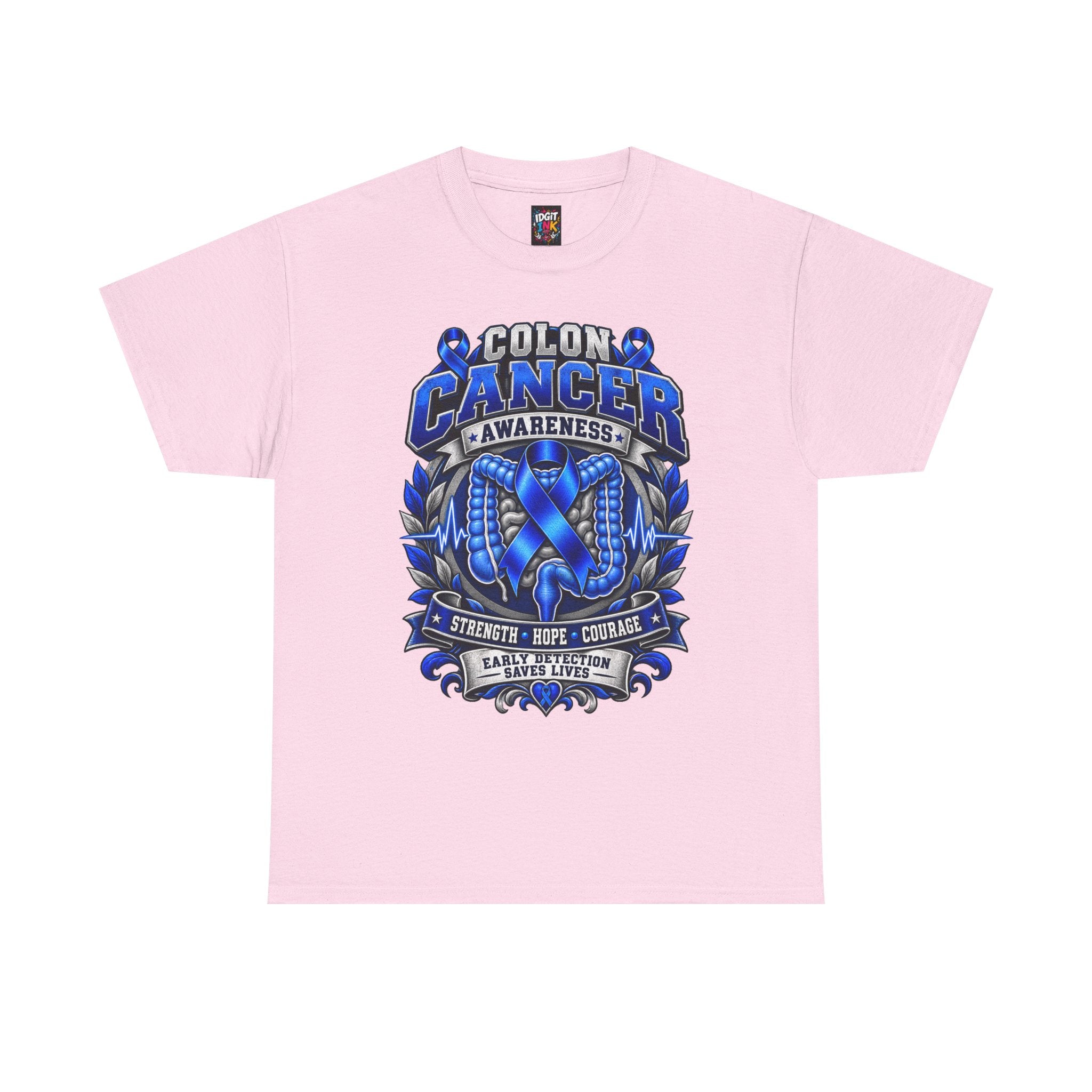Colon Cancer Awareness T-Shirt — Strength Hope Courage Ribbon Design