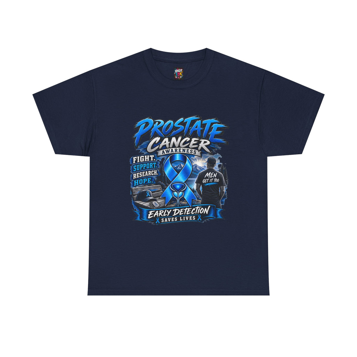 Prostate Cancer Awareness T-Shirt — Early Detection Saves Lives (Blue Ribbon)