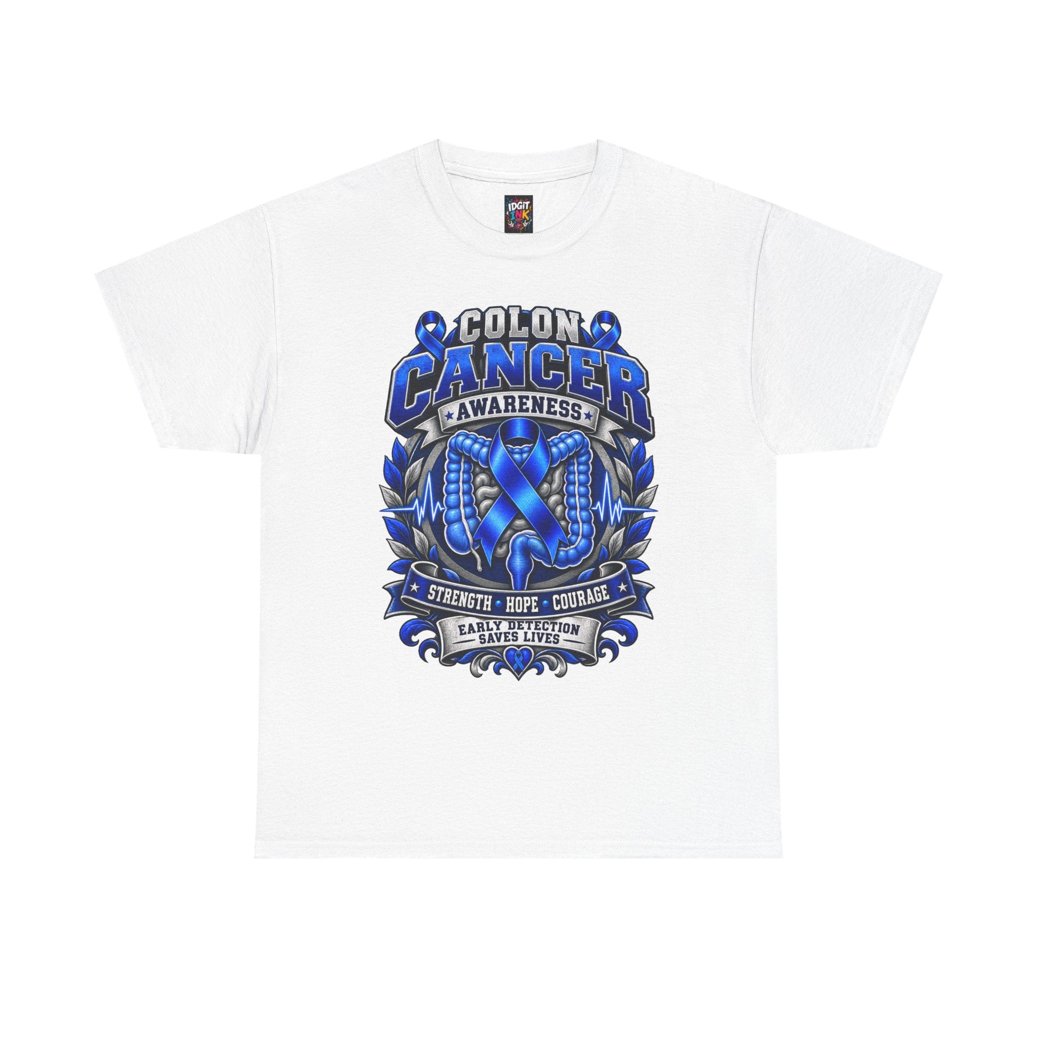 Colon Cancer Awareness T-Shirt — Strength Hope Courage Ribbon Design