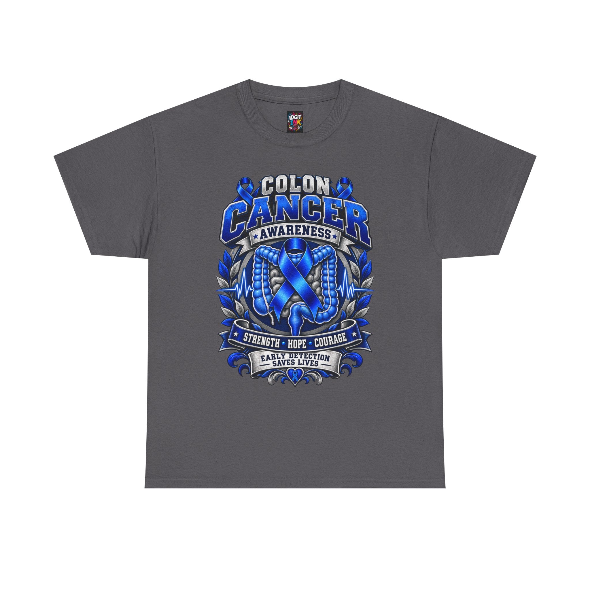 Colon Cancer Awareness T-Shirt — Strength Hope Courage Ribbon Design