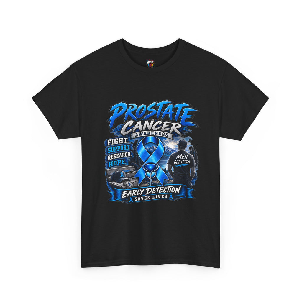 Prostate Cancer Awareness T-Shirt — Early Detection Saves Lives (Blue Ribbon)