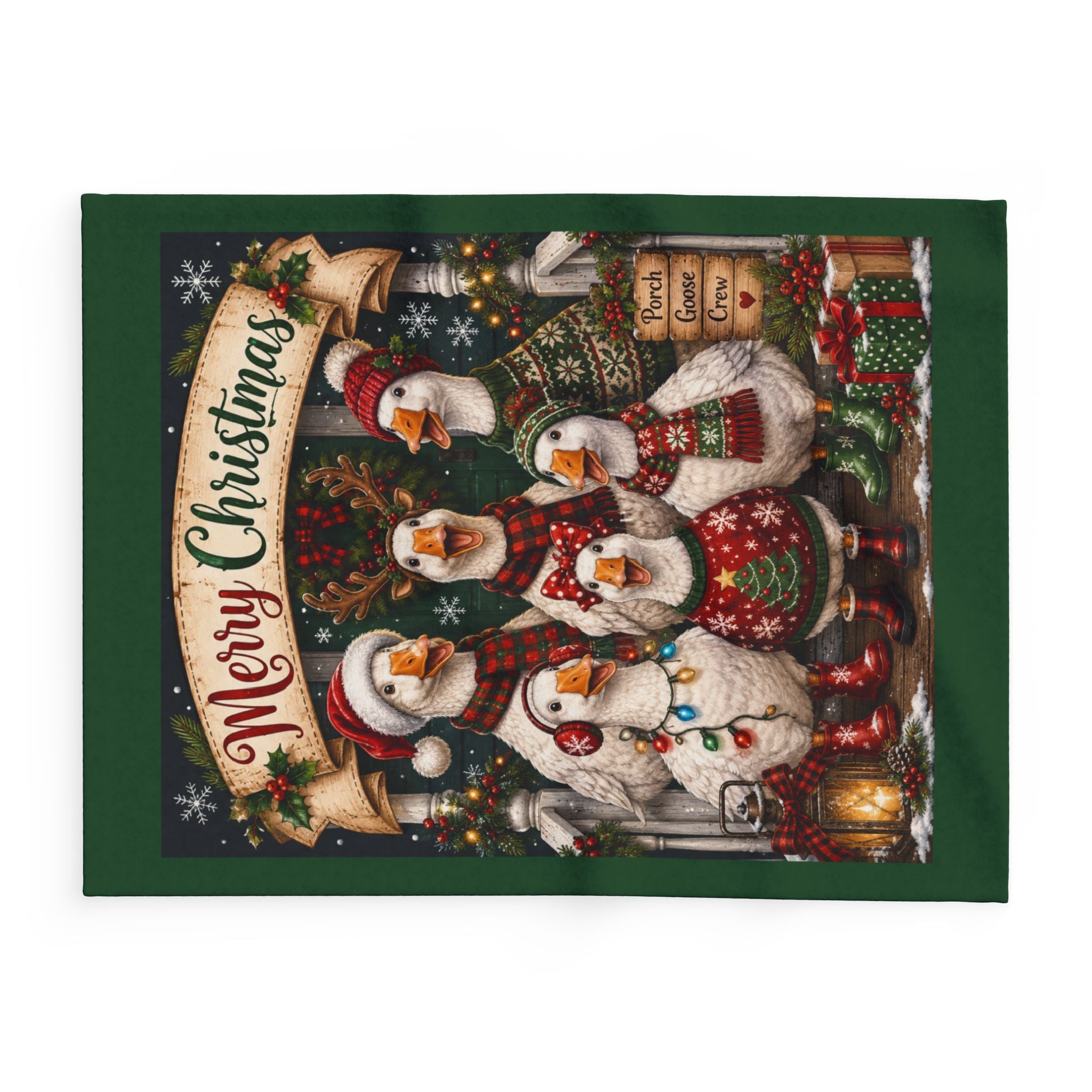 Merry Christmas Goose Carolers Fleece Blanket