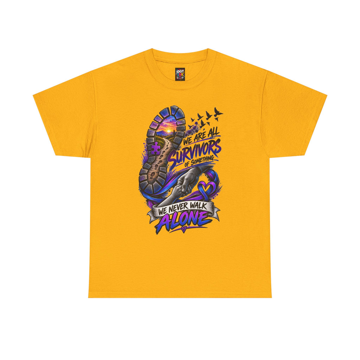 Survivor Awareness T-Shirt — "We Never Walk Alone" Run/Support Tee