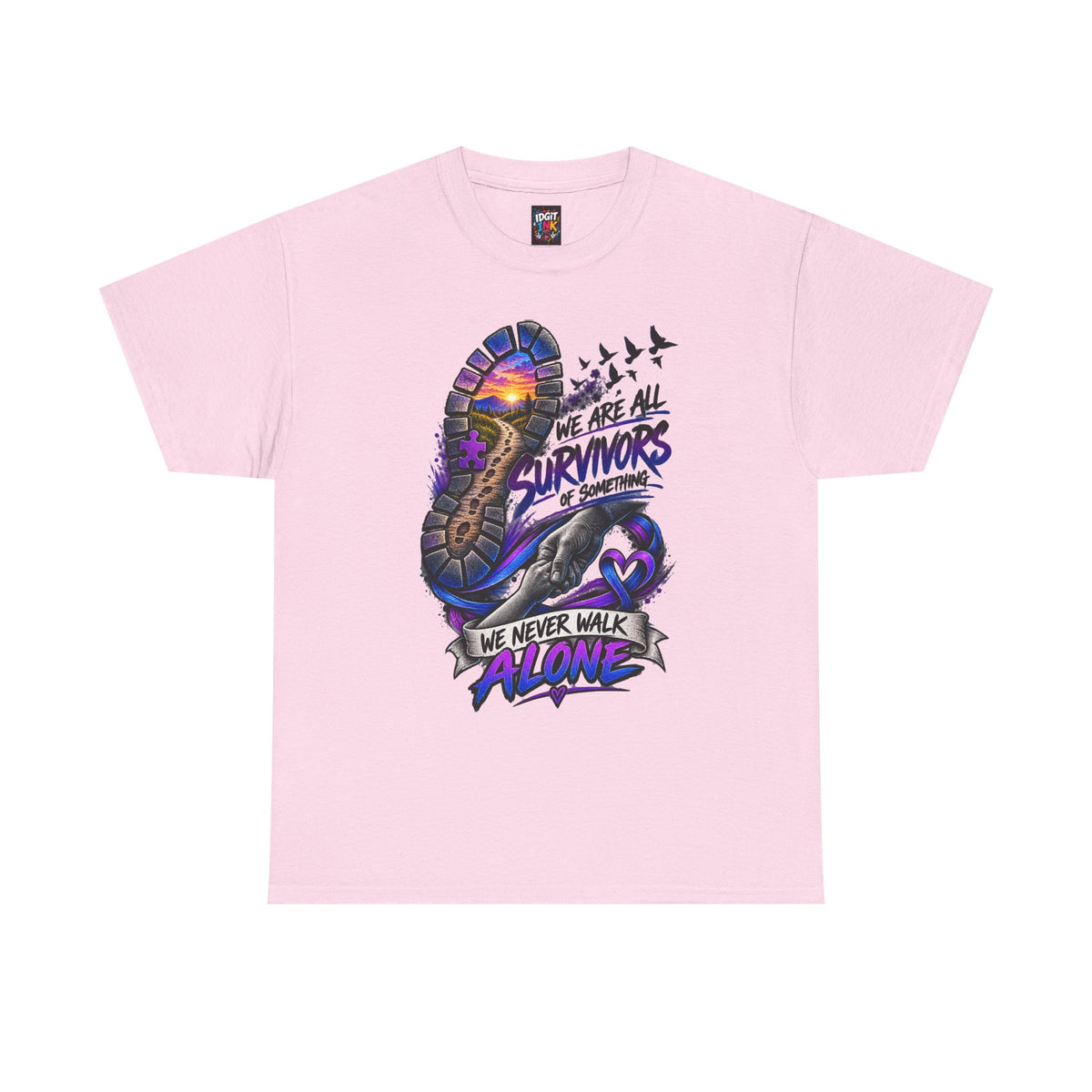 Survivor Awareness T-Shirt — "We Never Walk Alone" Run/Support Tee