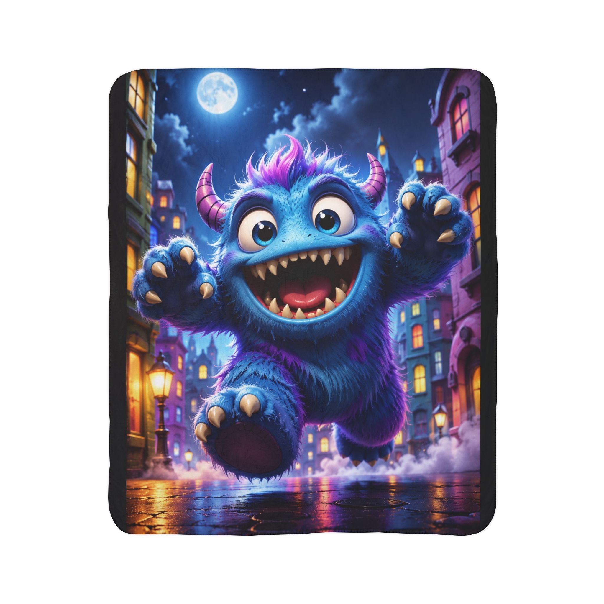 Cute Blue Monster Sherpa Blanket – Cozy Kids Fleece Throw