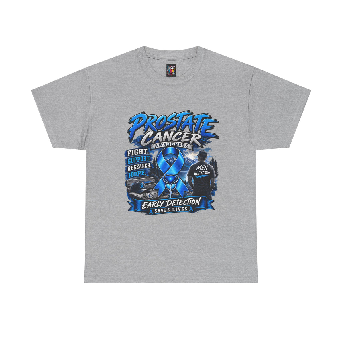 Prostate Cancer Awareness T-Shirt — Early Detection Saves Lives (Blue Ribbon)