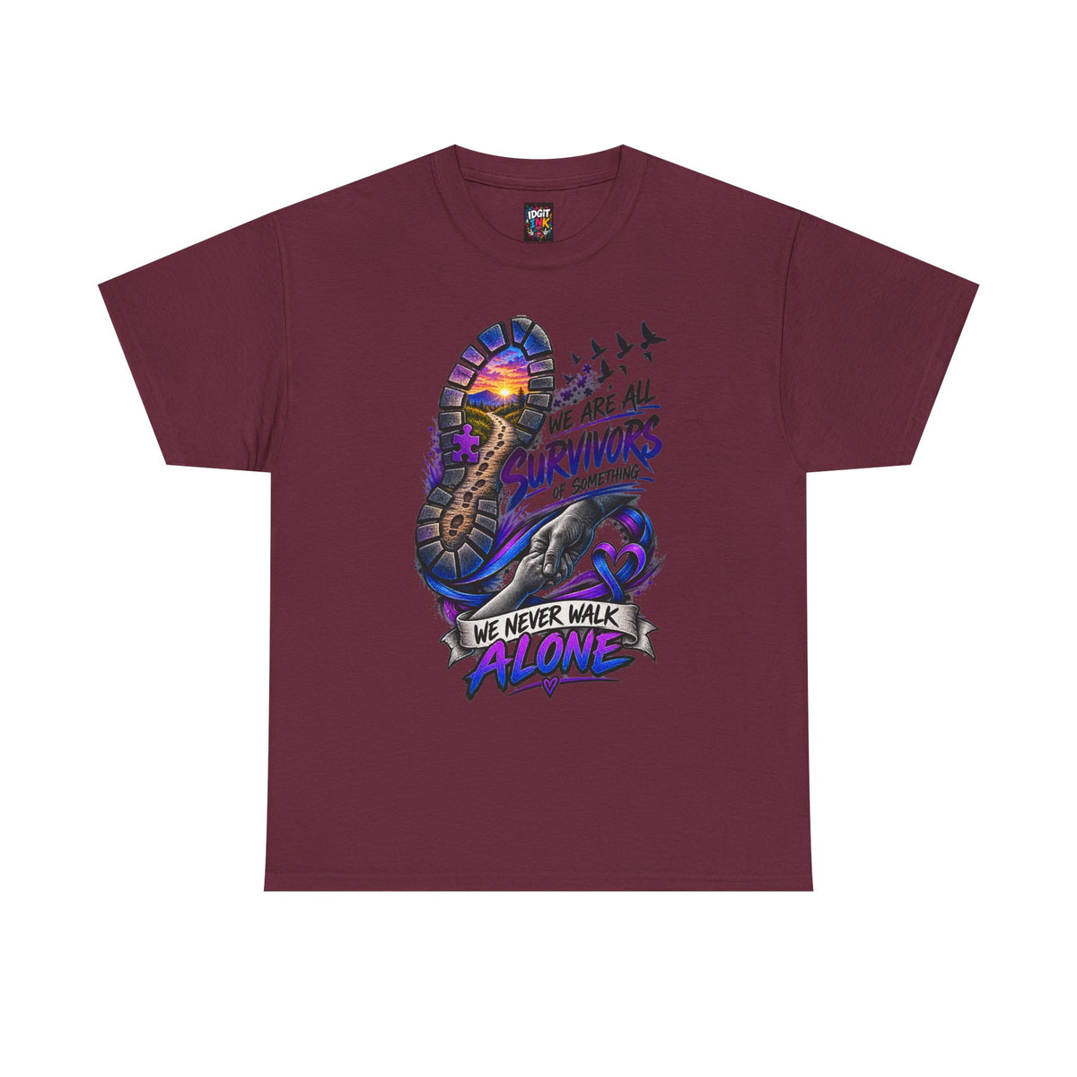 Survivor Awareness T-Shirt — "We Never Walk Alone" Run/Support Tee