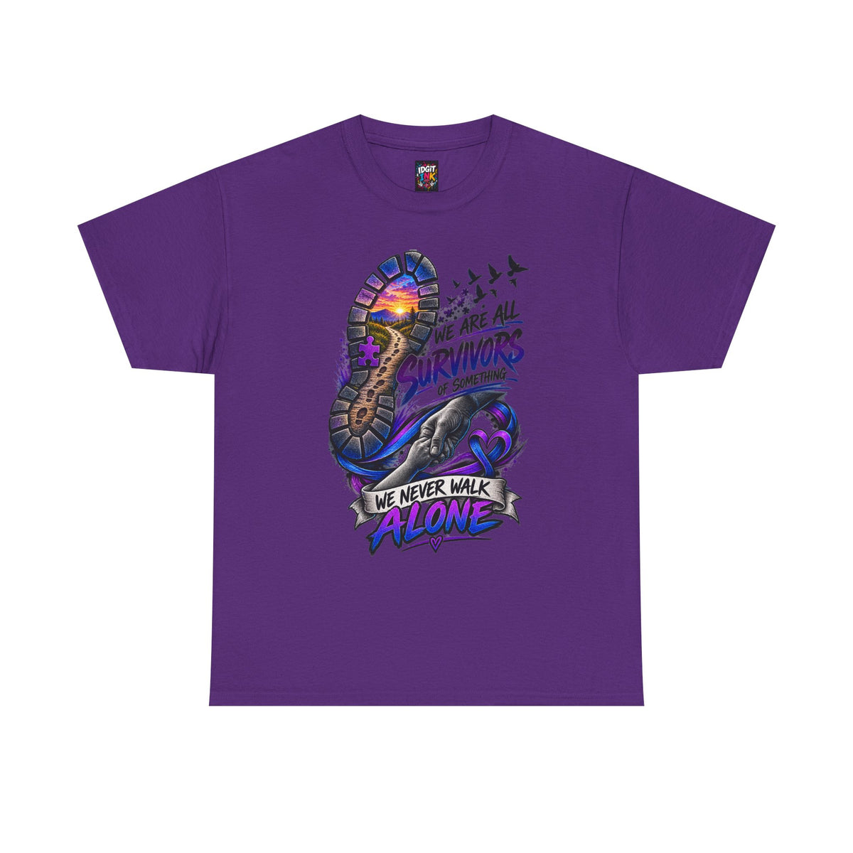 Survivor Awareness T-Shirt — "We Never Walk Alone" Run/Support Tee