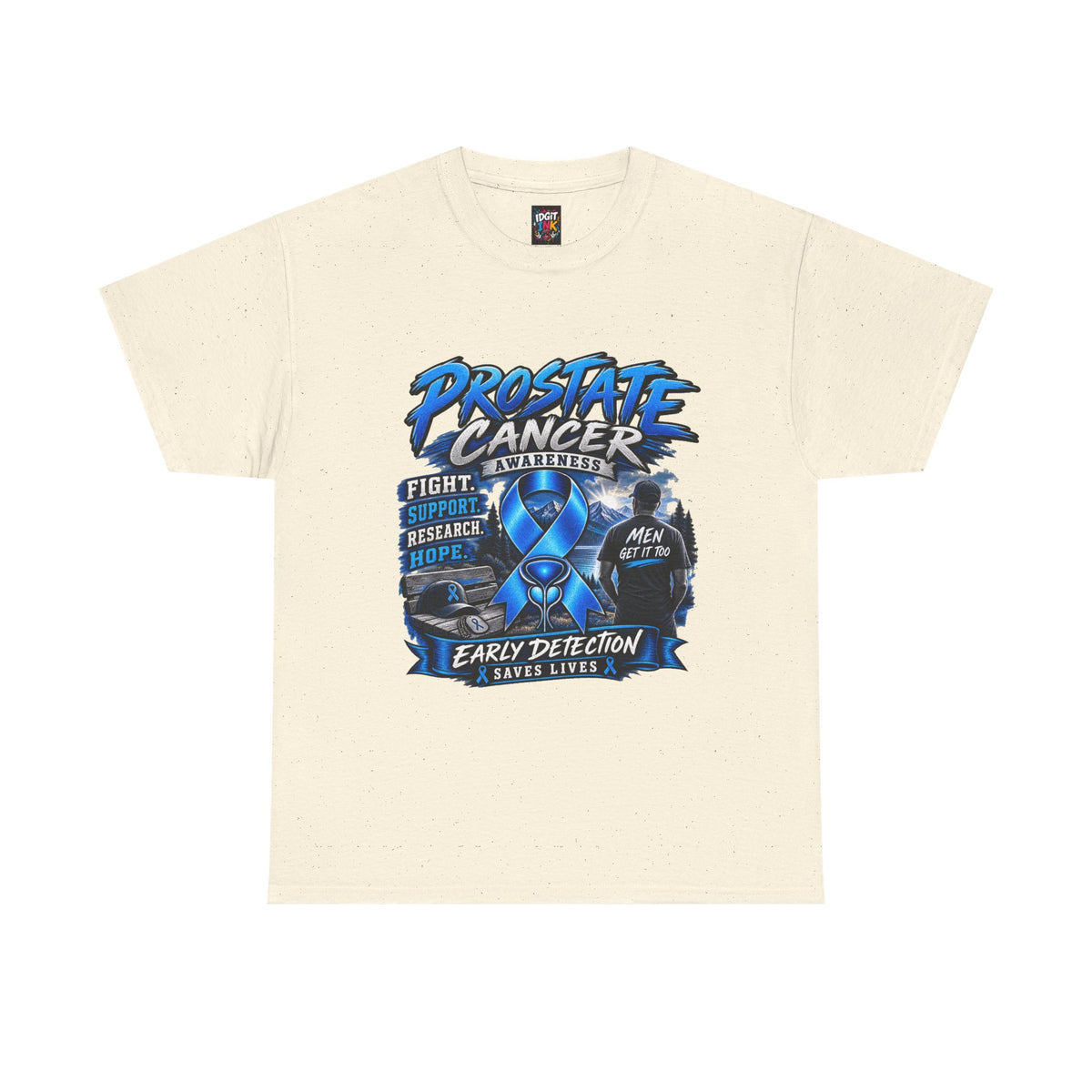 Prostate Cancer Awareness T-Shirt — Early Detection Saves Lives (Blue Ribbon)