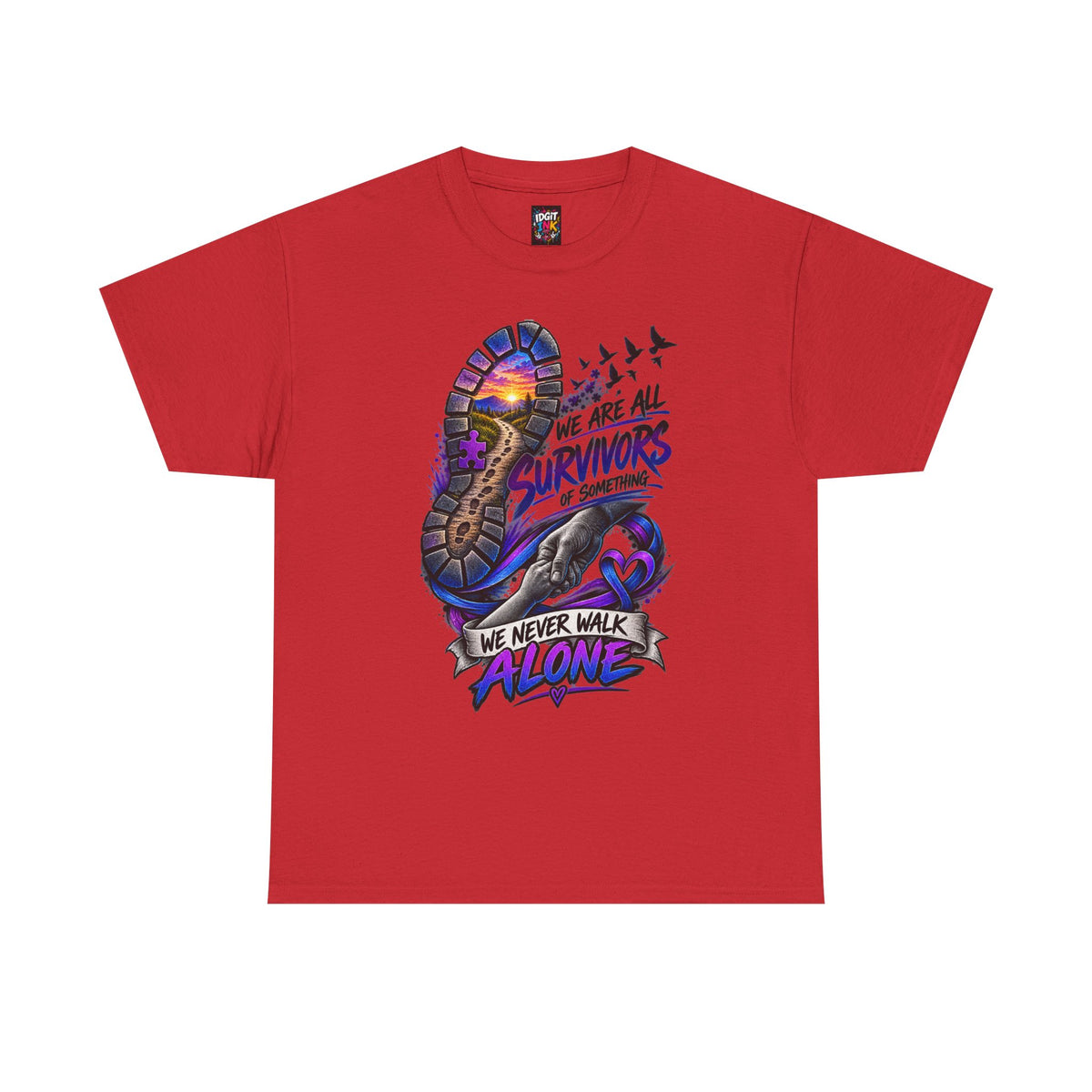 Survivor Awareness T-Shirt — "We Never Walk Alone" Run/Support Tee