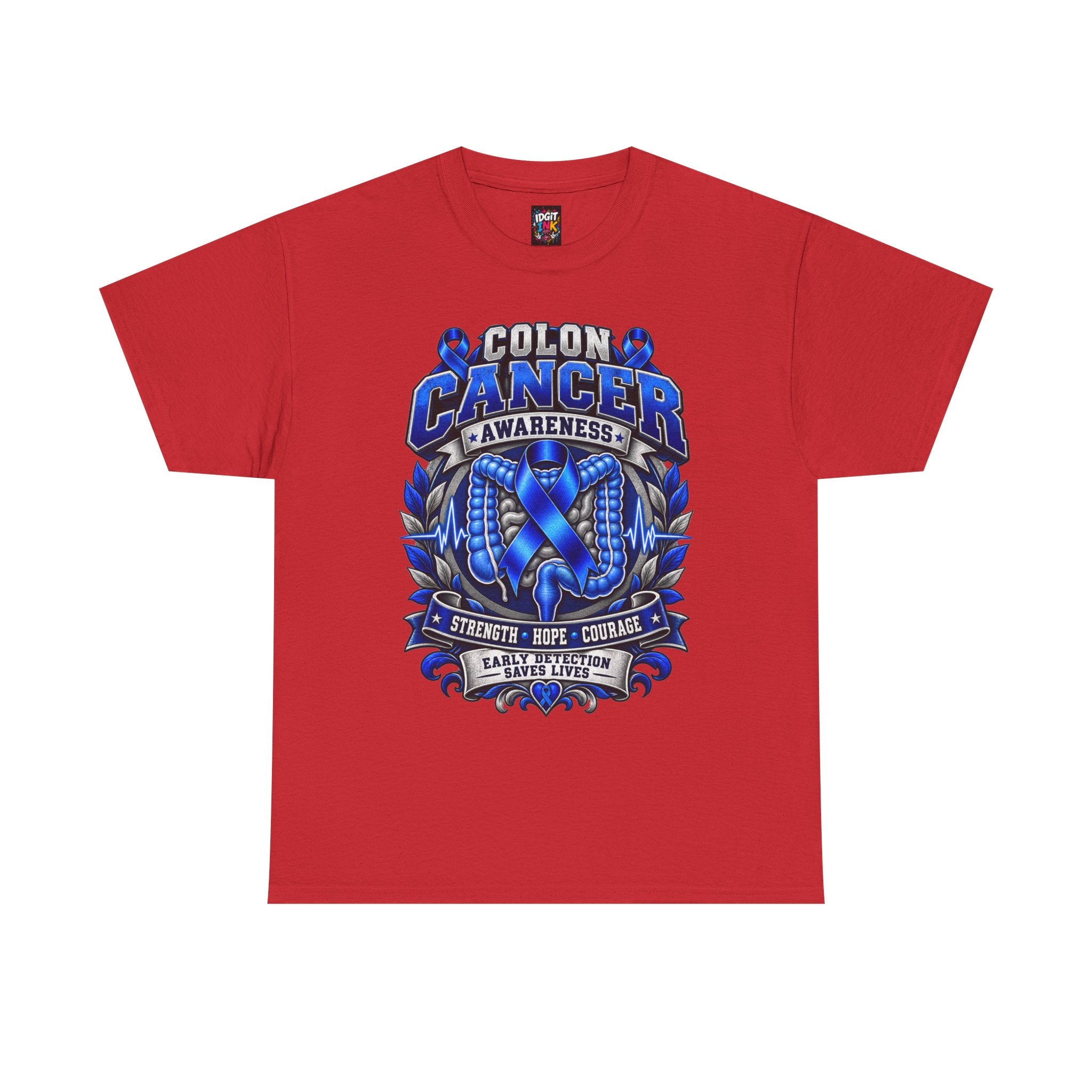 Colon Cancer Awareness T-Shirt — Strength Hope Courage Ribbon Design