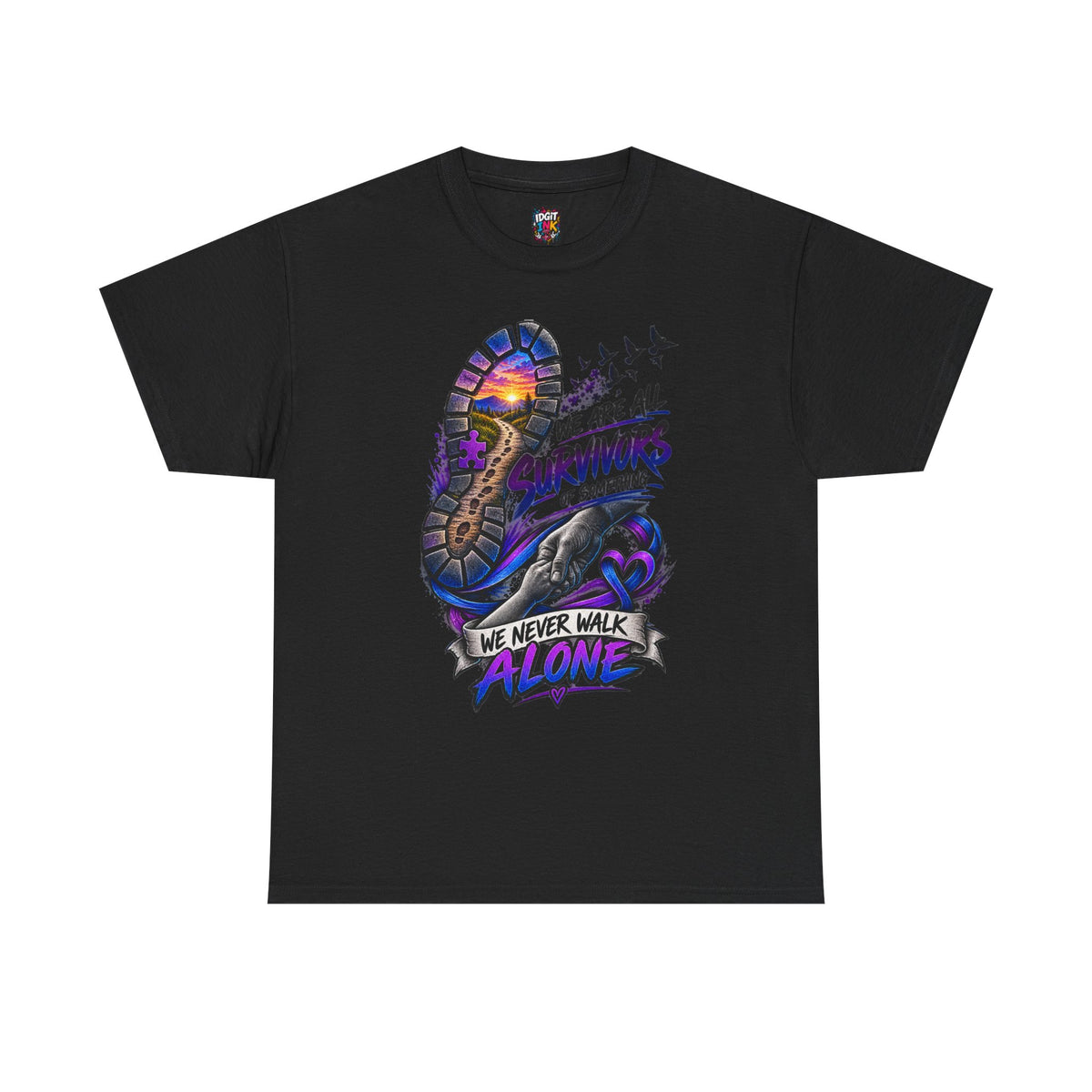 Survivor Awareness T-Shirt — "We Never Walk Alone" Run/Support Tee