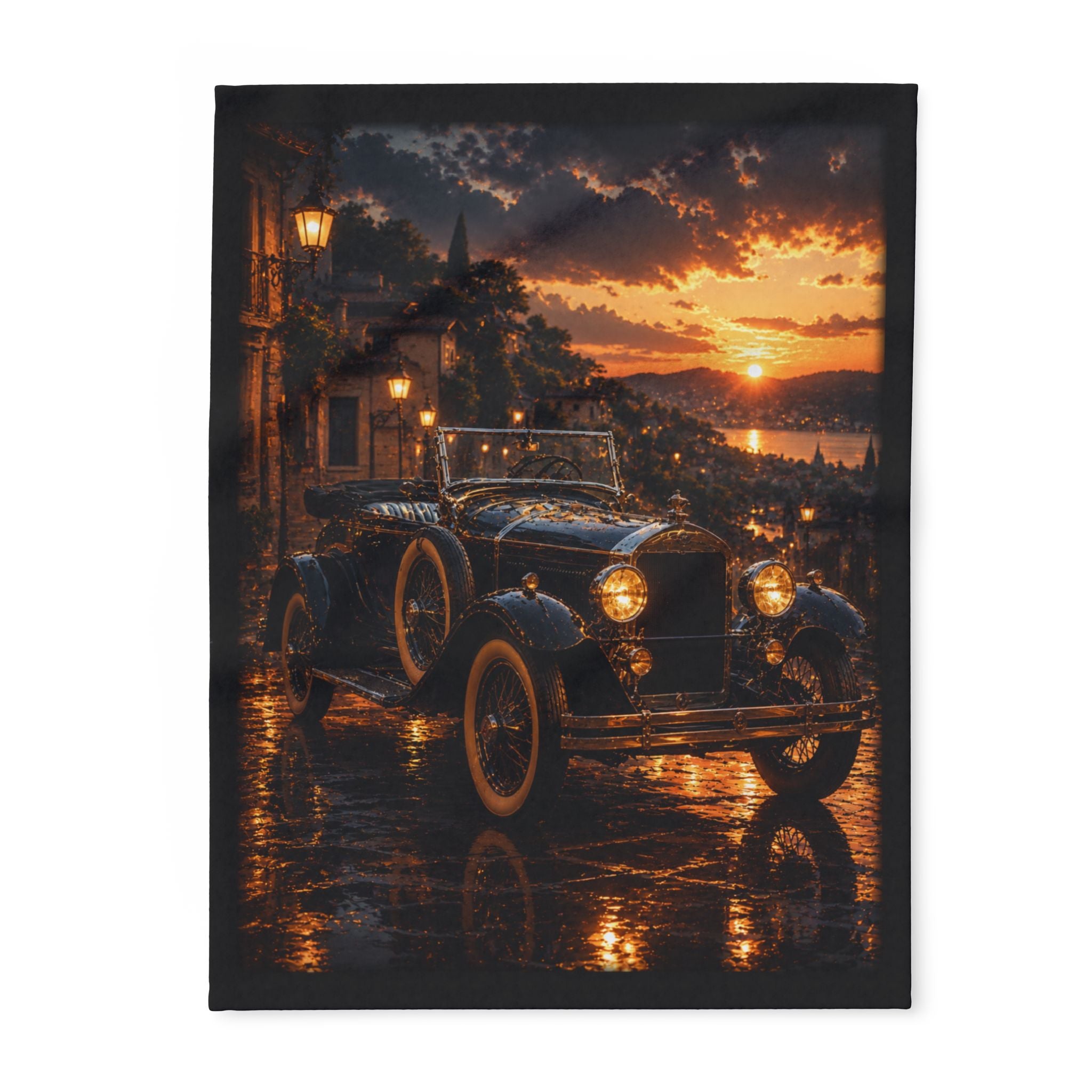 Vintage Car Sunset Fleece Blanket 29