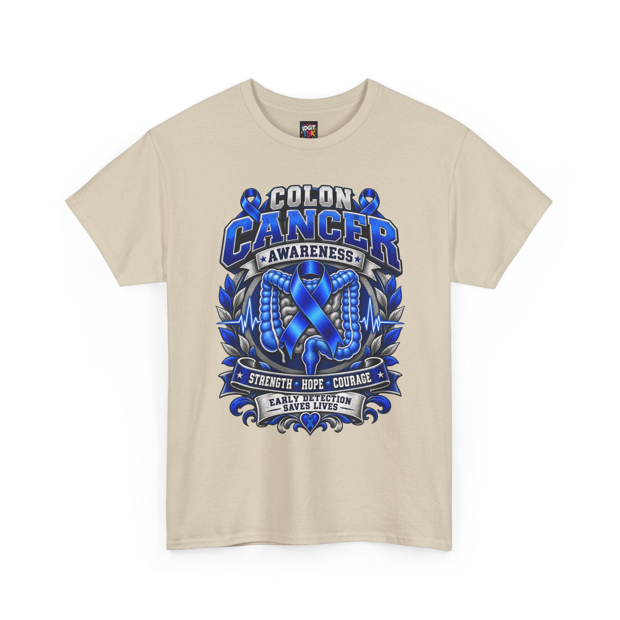 Colon Cancer Awareness T-Shirt — Strength Hope Courage Ribbon Design