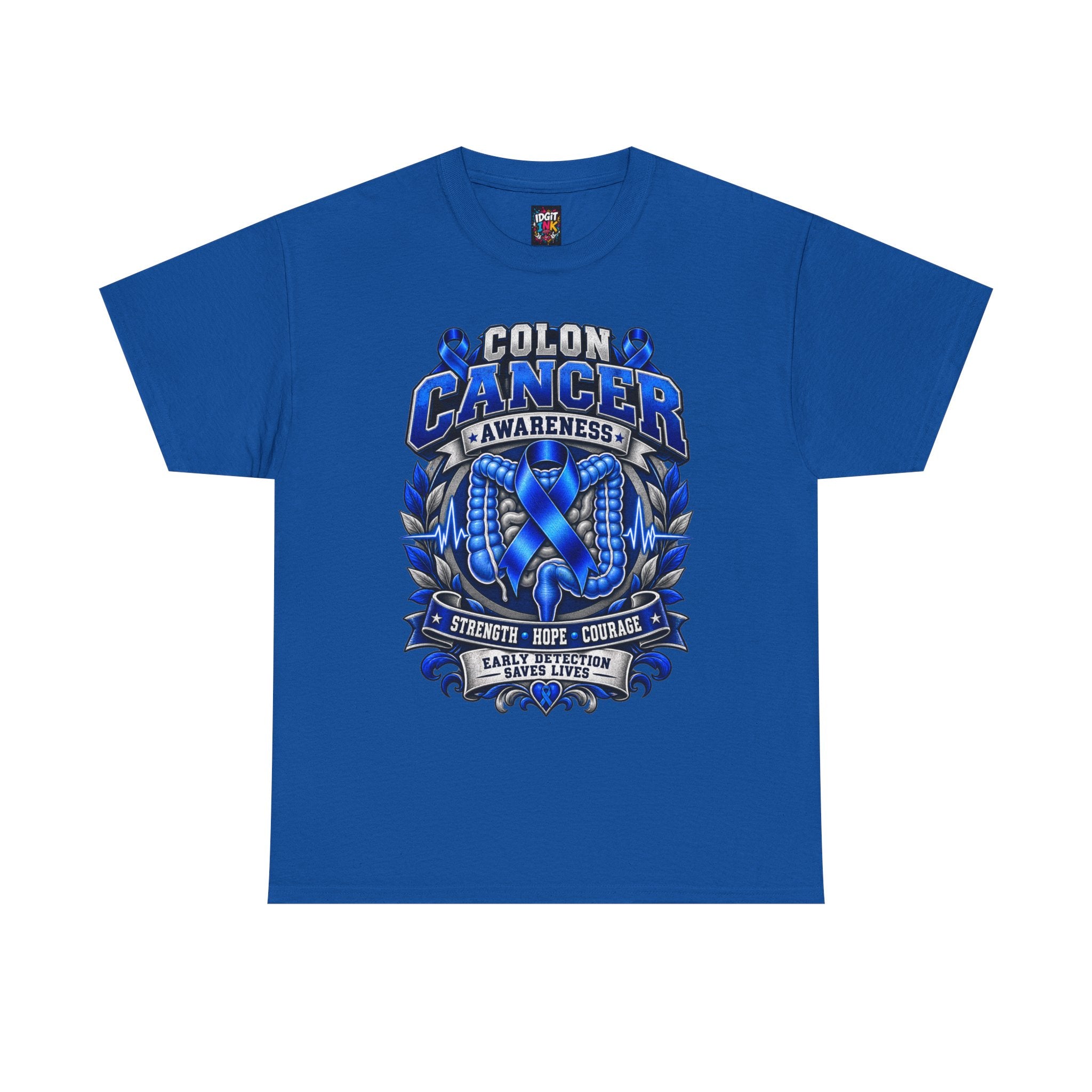 Colon Cancer Awareness T-Shirt — Strength Hope Courage Ribbon Design