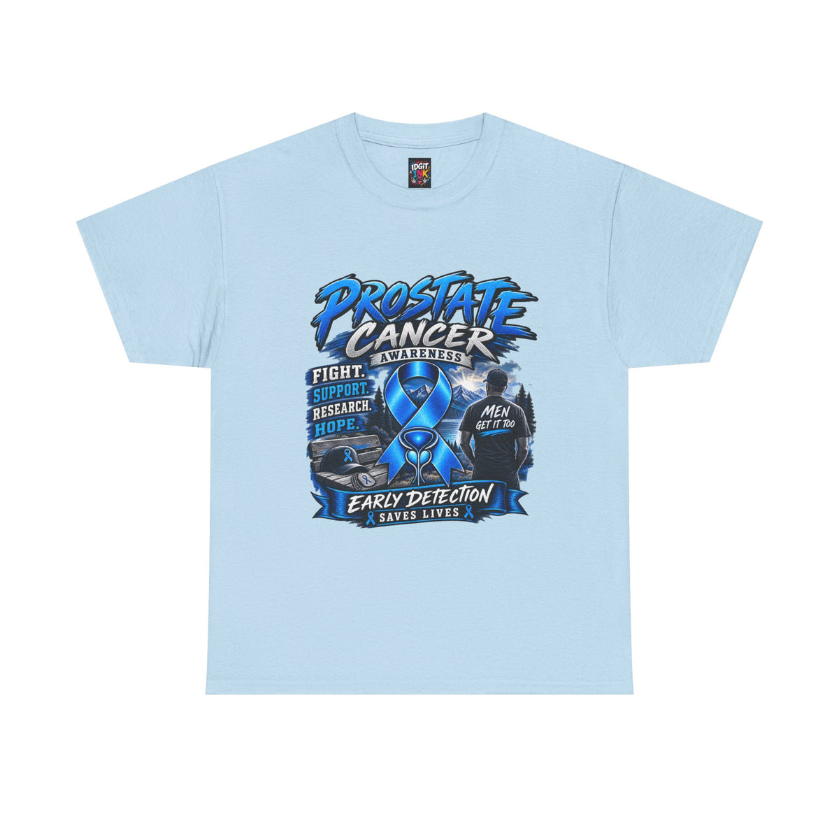 Prostate Cancer Awareness T-Shirt — Early Detection Saves Lives (Blue Ribbon)