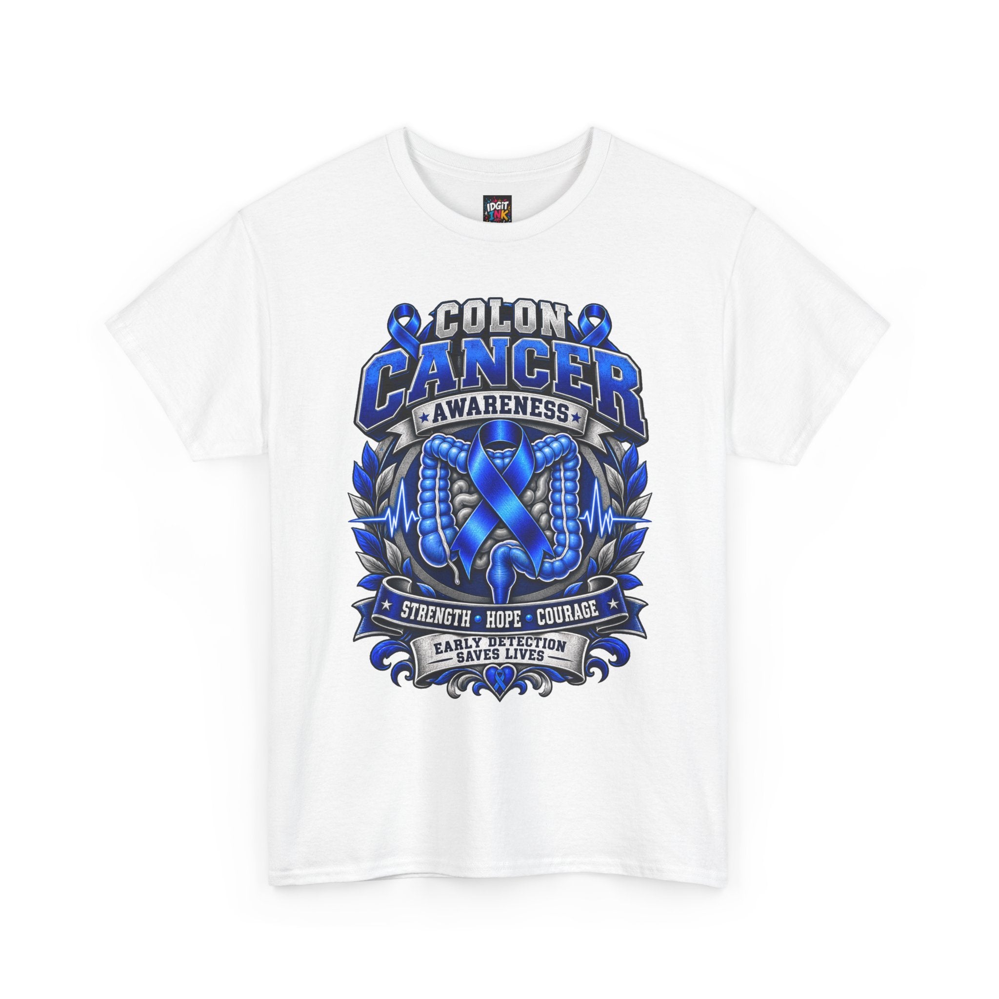 Colon Cancer Awareness T-Shirt — Strength Hope Courage Ribbon Design