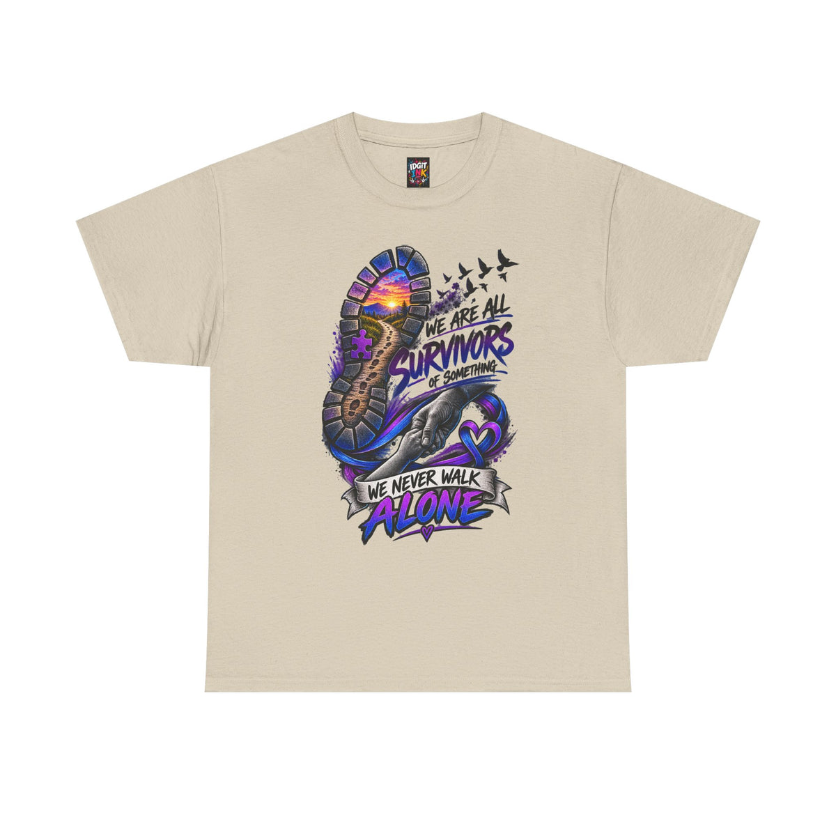 Survivor Awareness T-Shirt — "We Never Walk Alone" Run/Support Tee