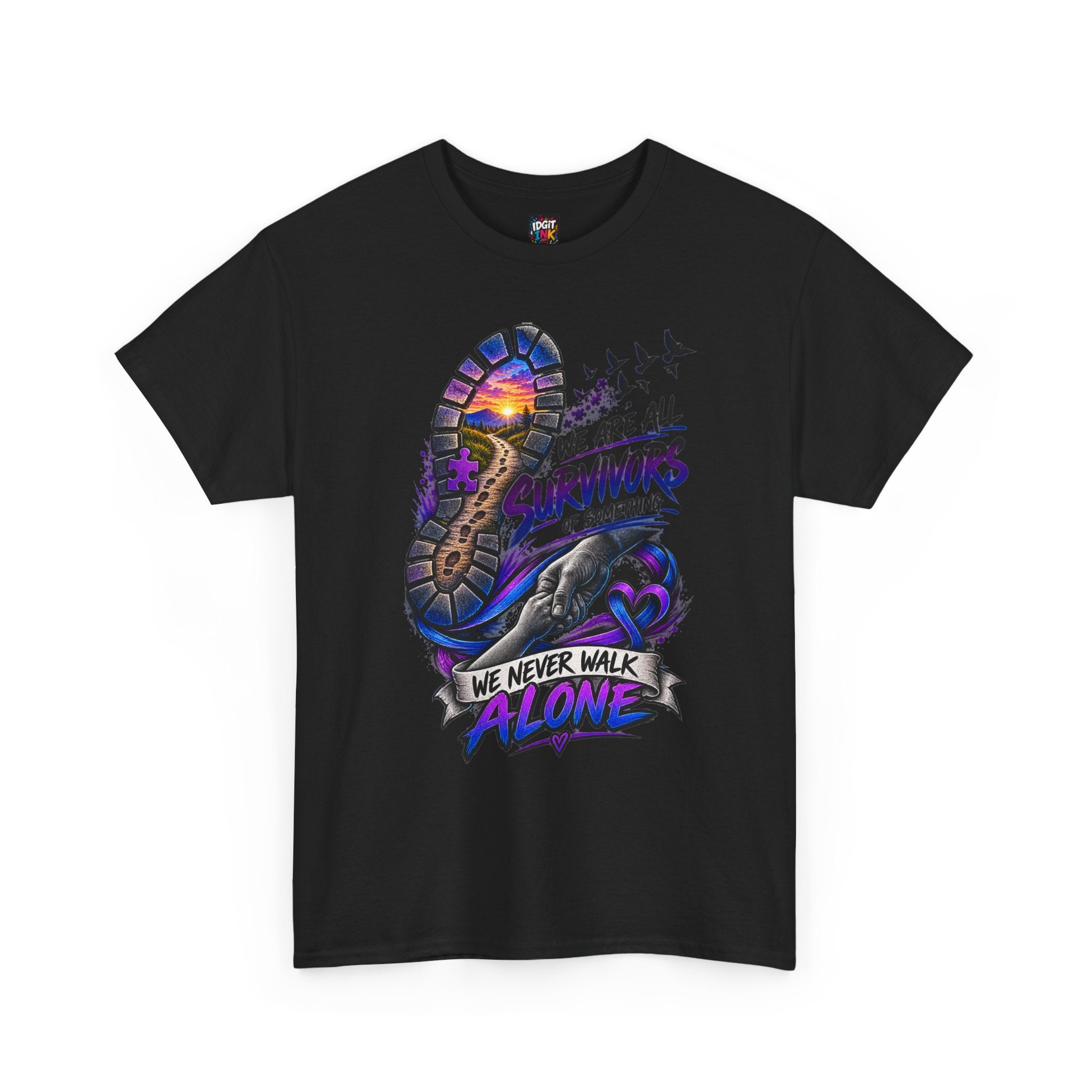 Survivor Awareness T-Shirt — "We Never Walk Alone" Run/Support Tee