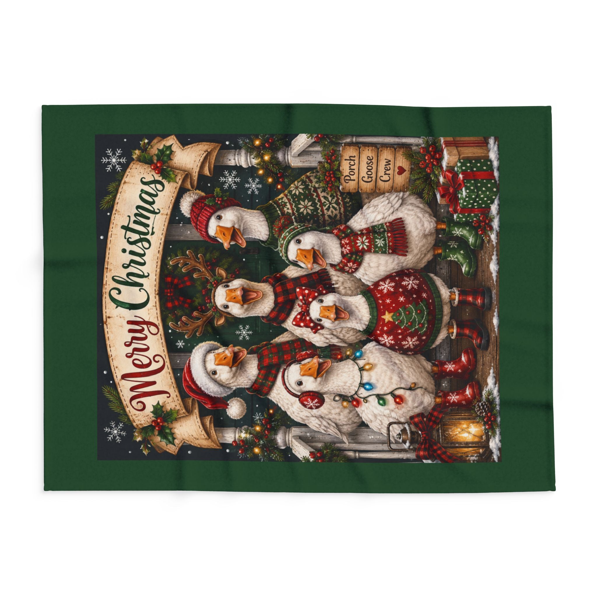 Merry Christmas Goose Carolers Fleece Blanket
