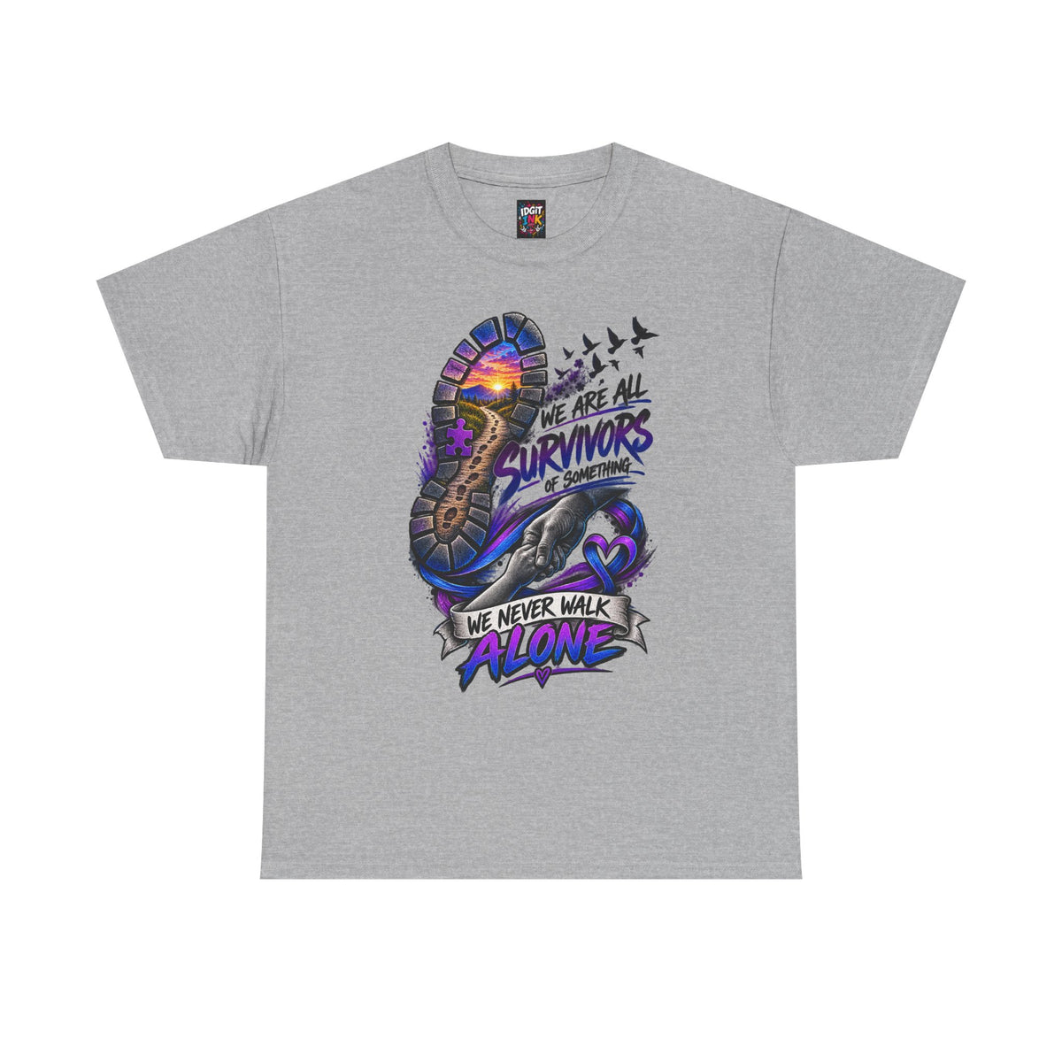 Survivor Awareness T-Shirt — "We Never Walk Alone" Run/Support Tee