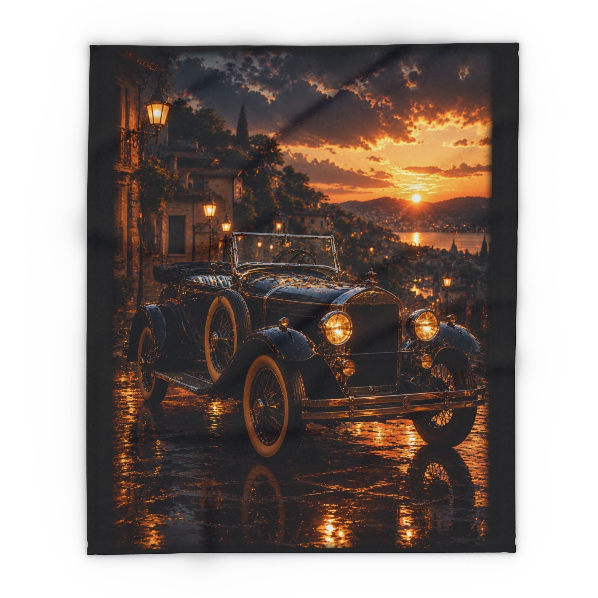 Vintage Car Sunset Fleece Blanket 29