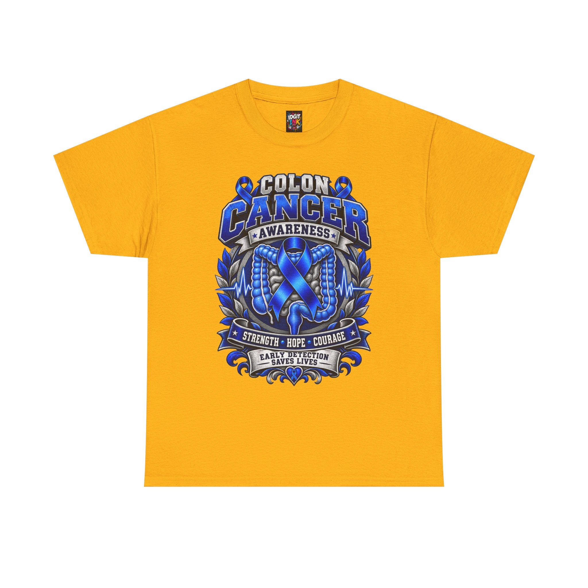 Colon Cancer Awareness T-Shirt — Strength Hope Courage Ribbon Design
