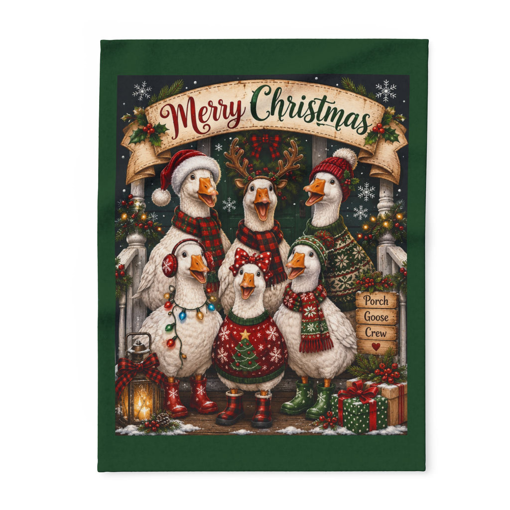 Merry Christmas Goose Carolers Fleece Blanket