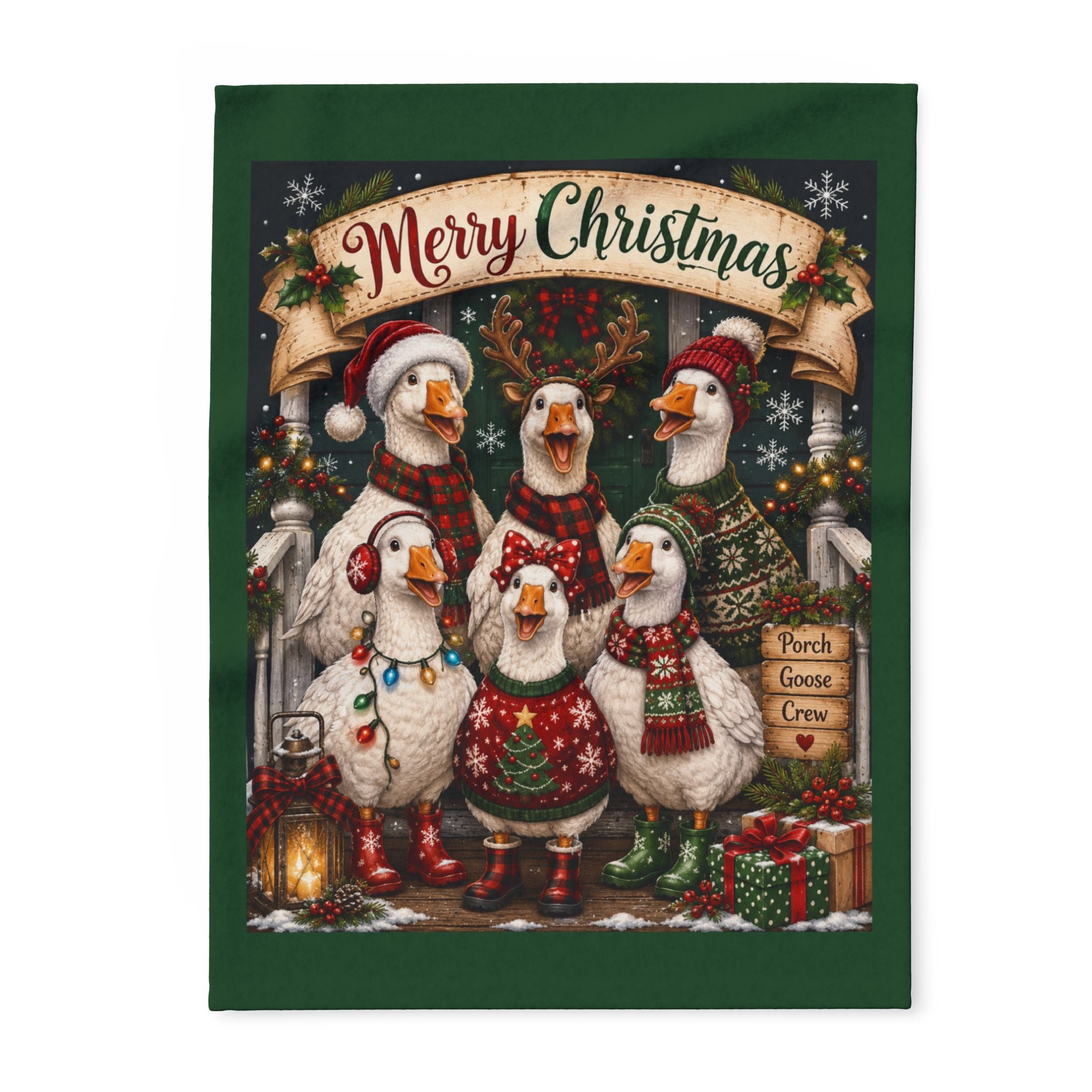 Merry Christmas Goose Carolers Fleece Blanket
