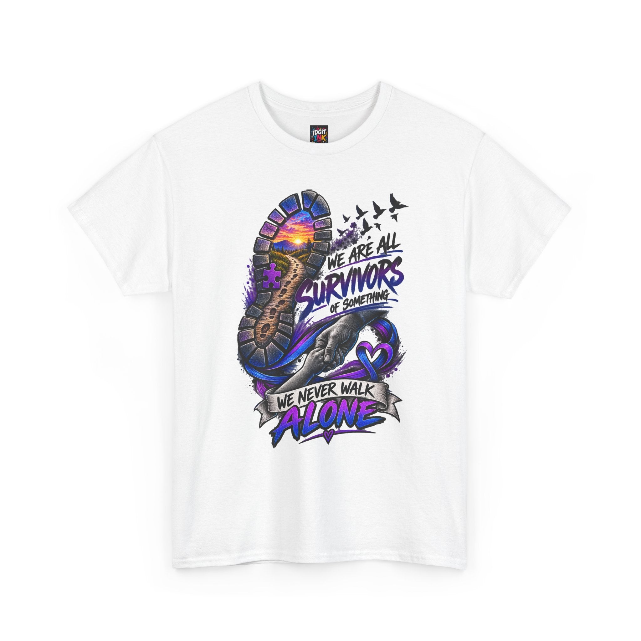 Survivor Awareness T-Shirt — "We Never Walk Alone" Run/Support Tee
