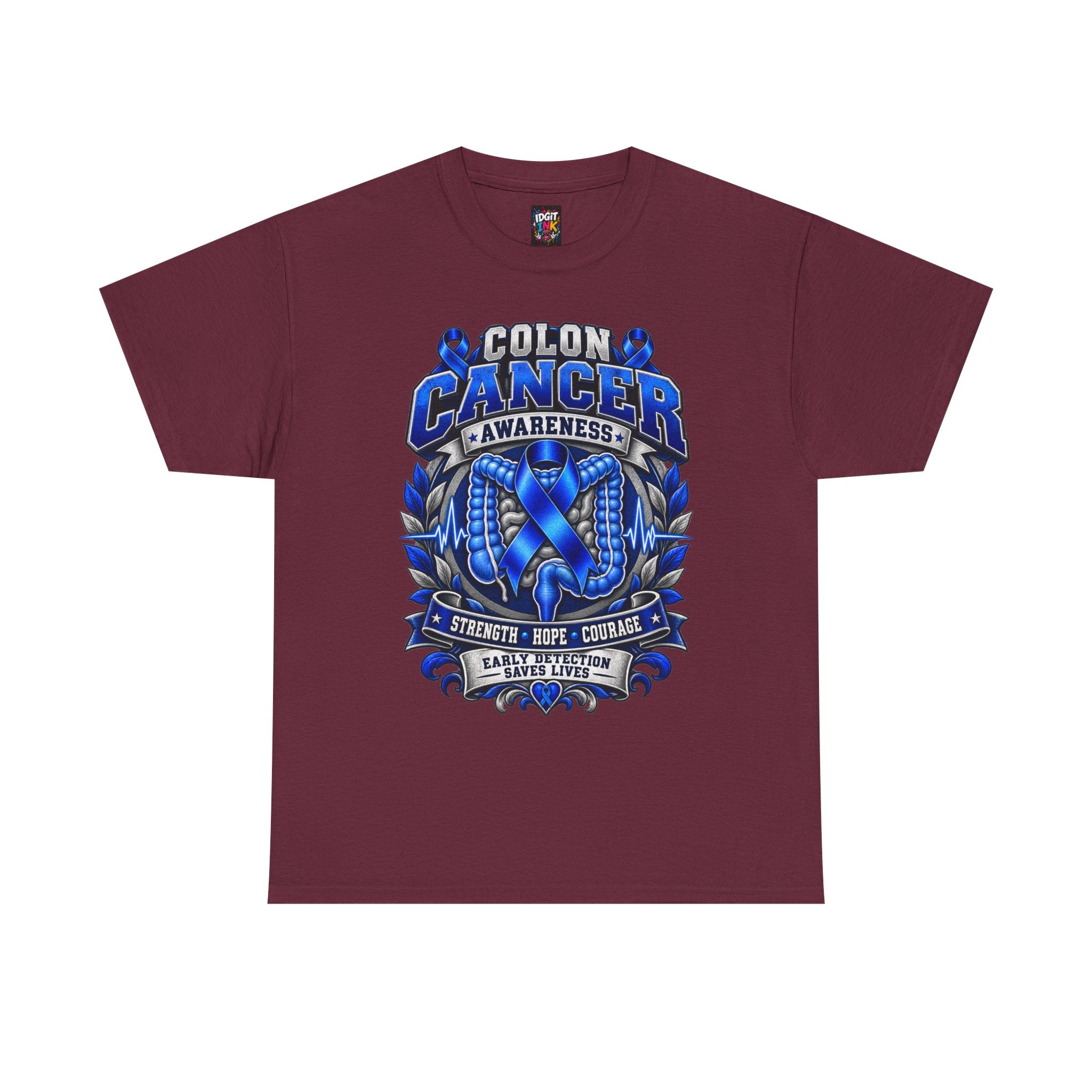 Colon Cancer Awareness T-Shirt — Strength Hope Courage Ribbon Design