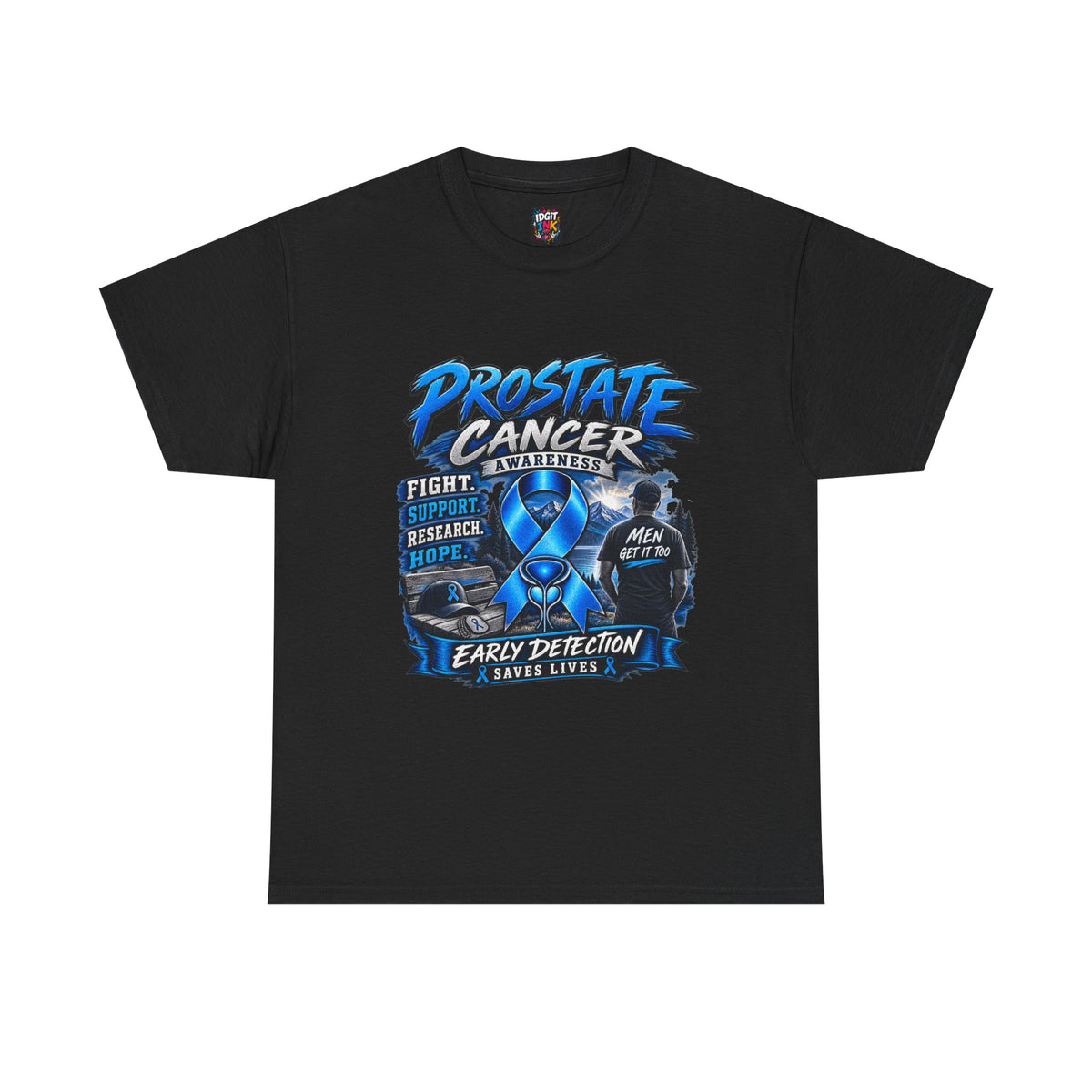 Prostate Cancer Awareness T-Shirt — Early Detection Saves Lives (Blue Ribbon)