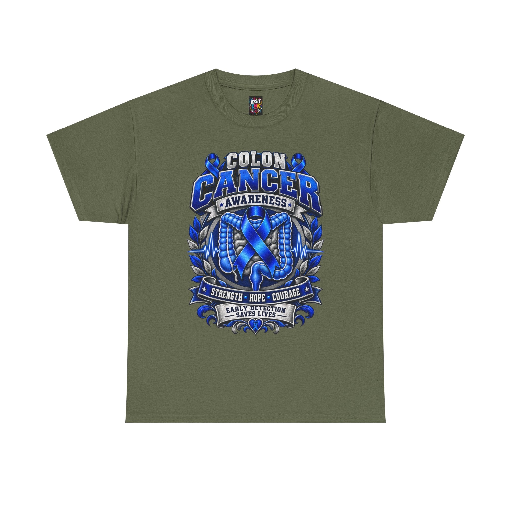 Colon Cancer Awareness T-Shirt — Strength Hope Courage Ribbon Design
