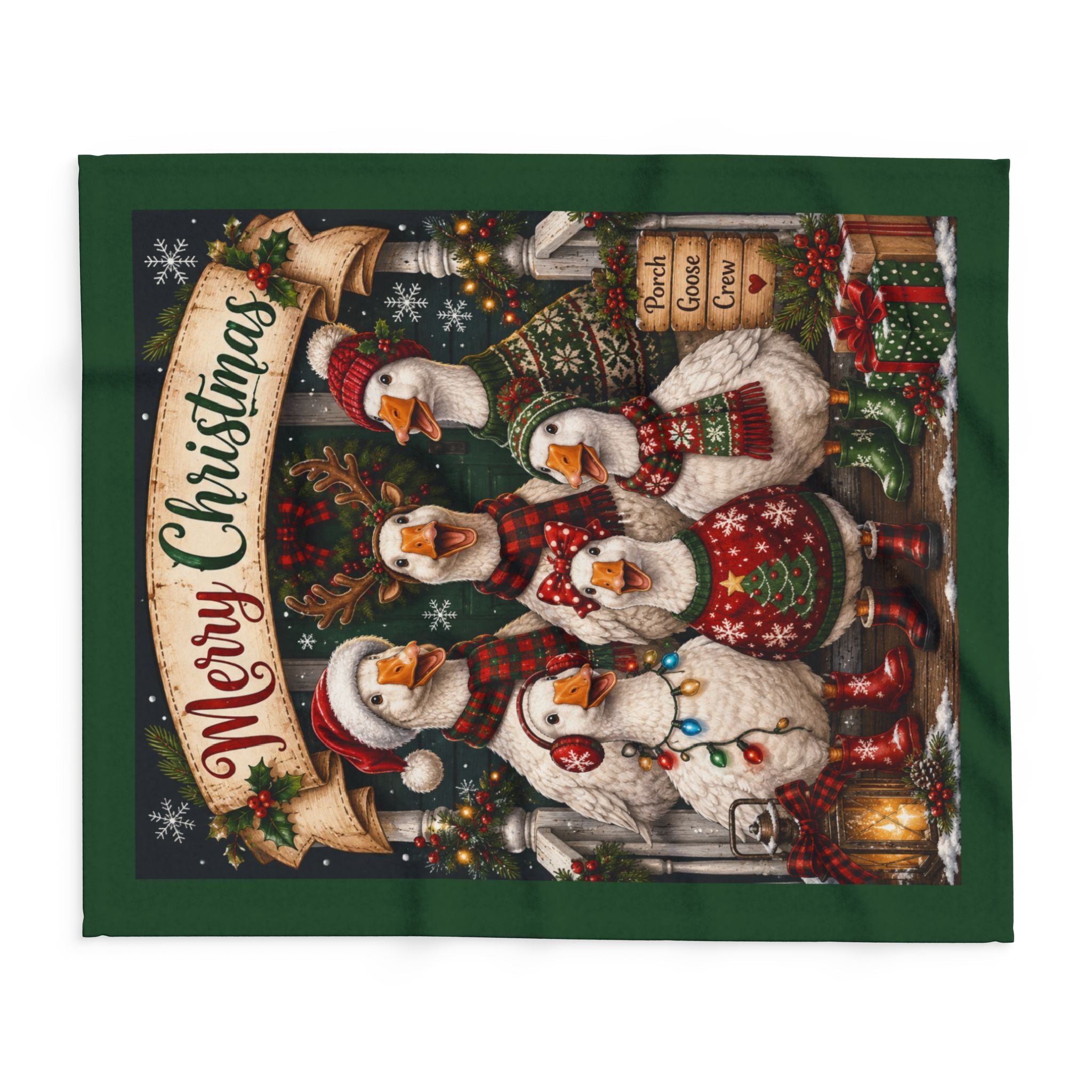 Merry Christmas Goose Carolers Fleece Blanket