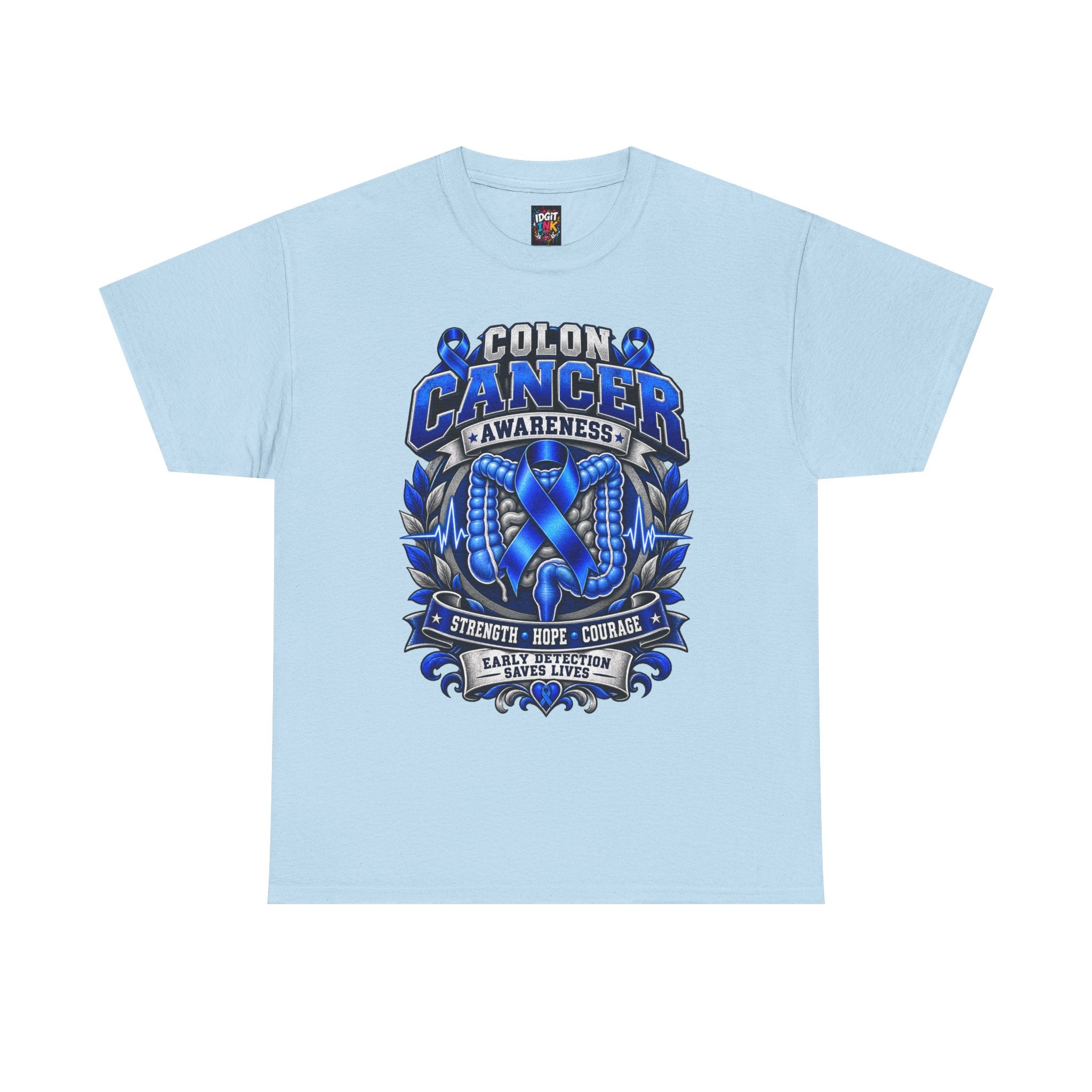Colon Cancer Awareness T-Shirt — Strength Hope Courage Ribbon Design